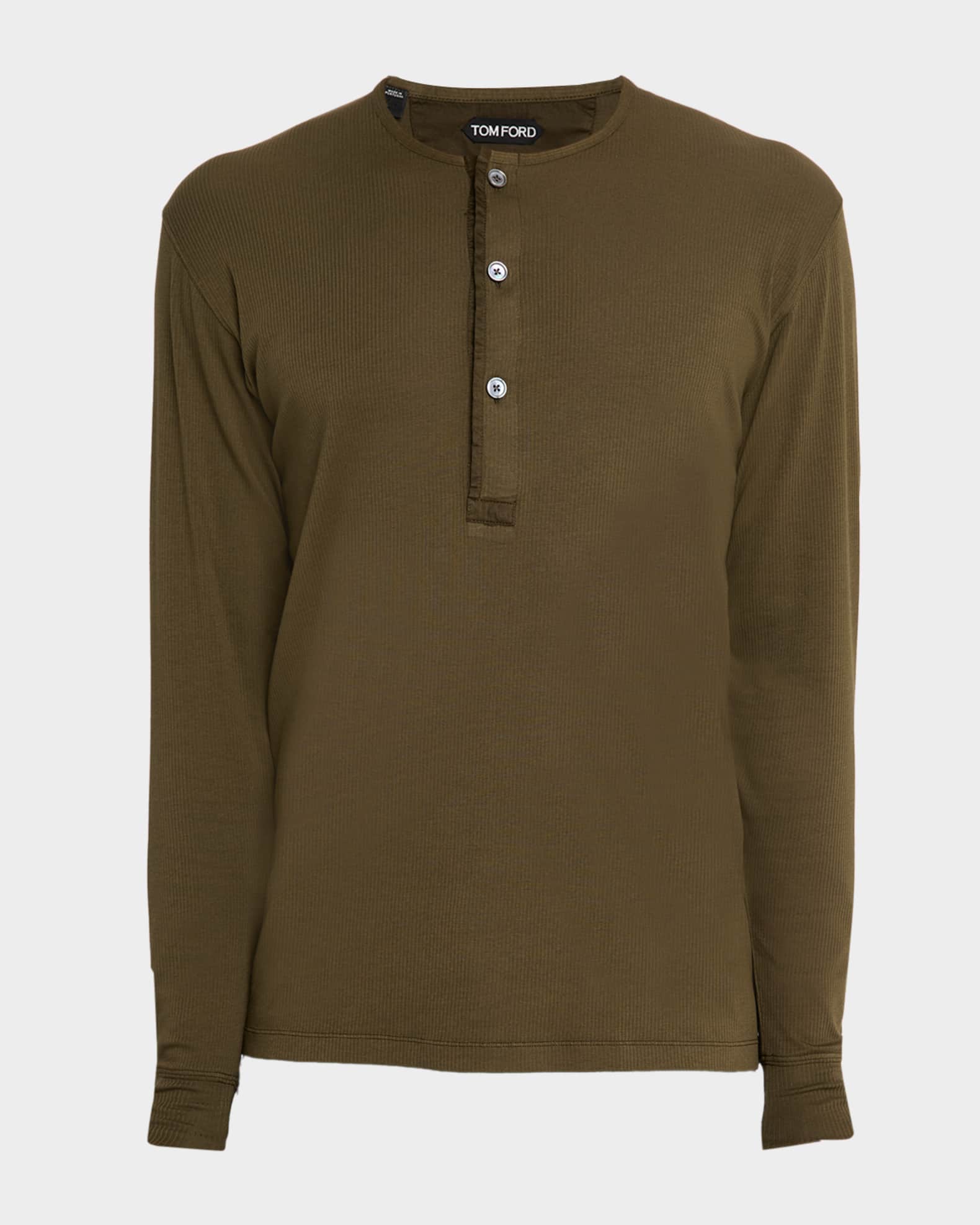 TOM FORD Men's Ribbed Long-Sleeve Henley Tee | Neiman Marcus