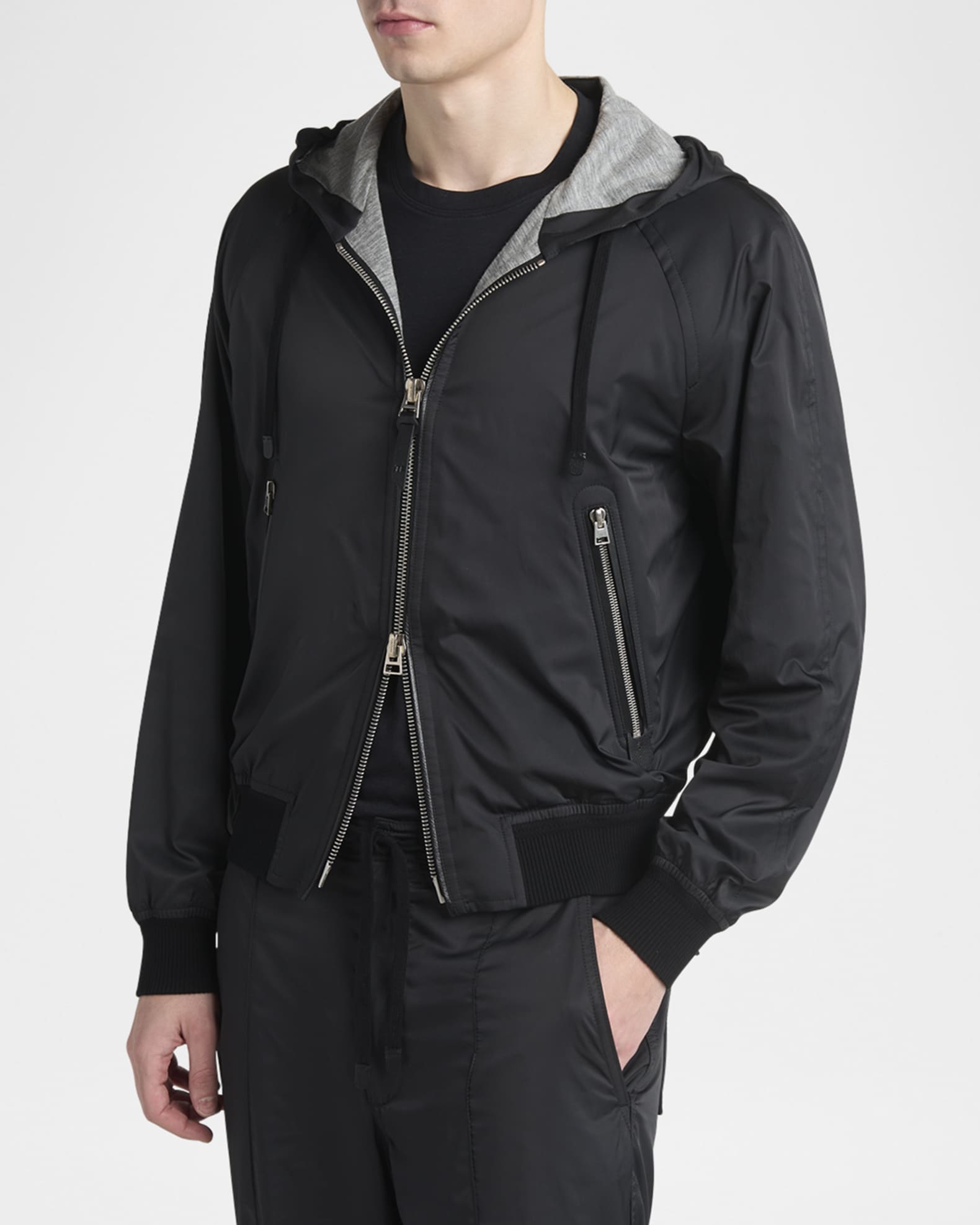 TOM FORD Men's Technical Poplin Jersey-Lined Full-Zip Hoodie