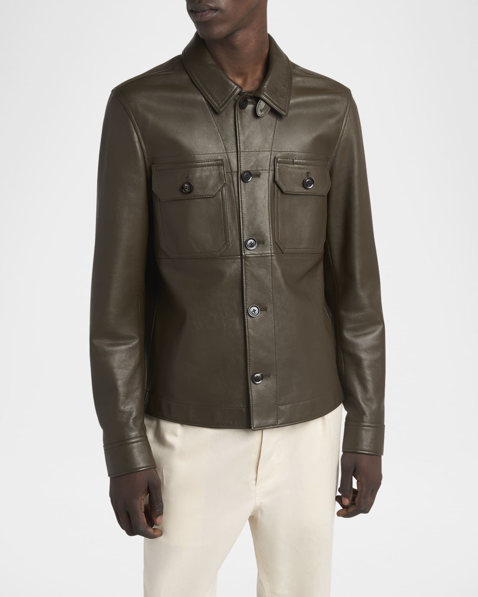 TOM FORD Men's Smooth Leather Double Pocket Overshirt