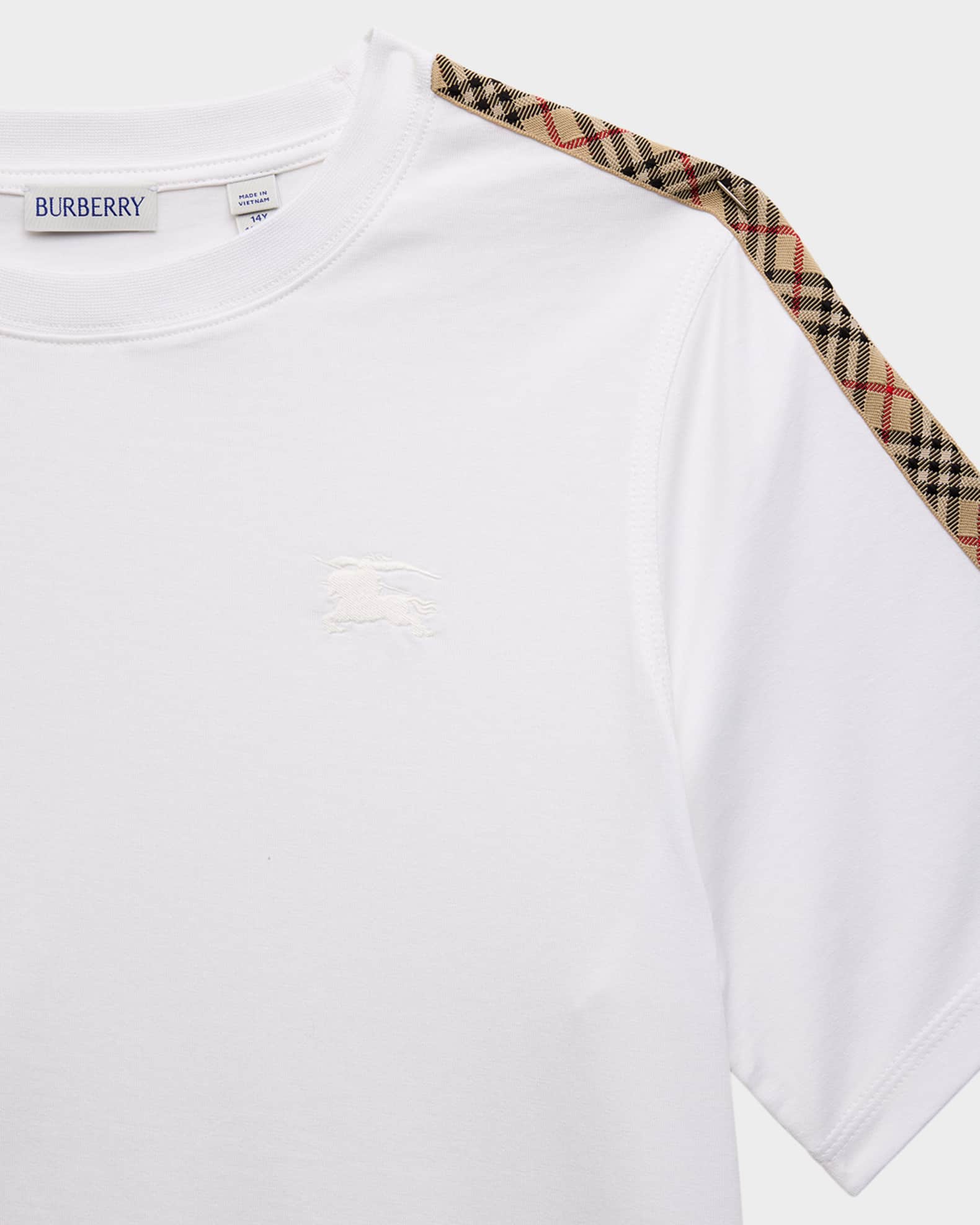 Burberry Girl's Cedar Check Tape Short-Sleeve Crewneck T-Shirt