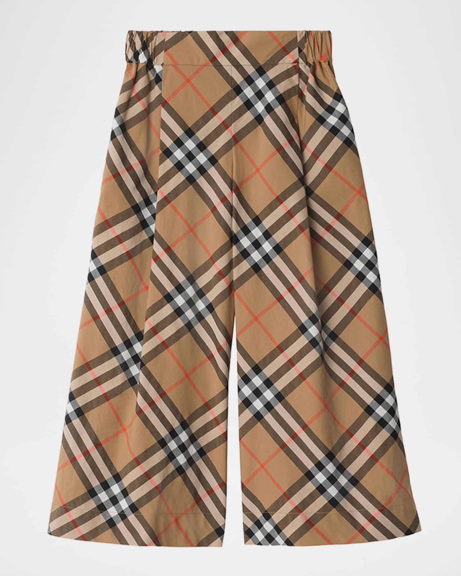 Girl's Maya Cotton Check Wide-Leg Pants, Size 3-14 0