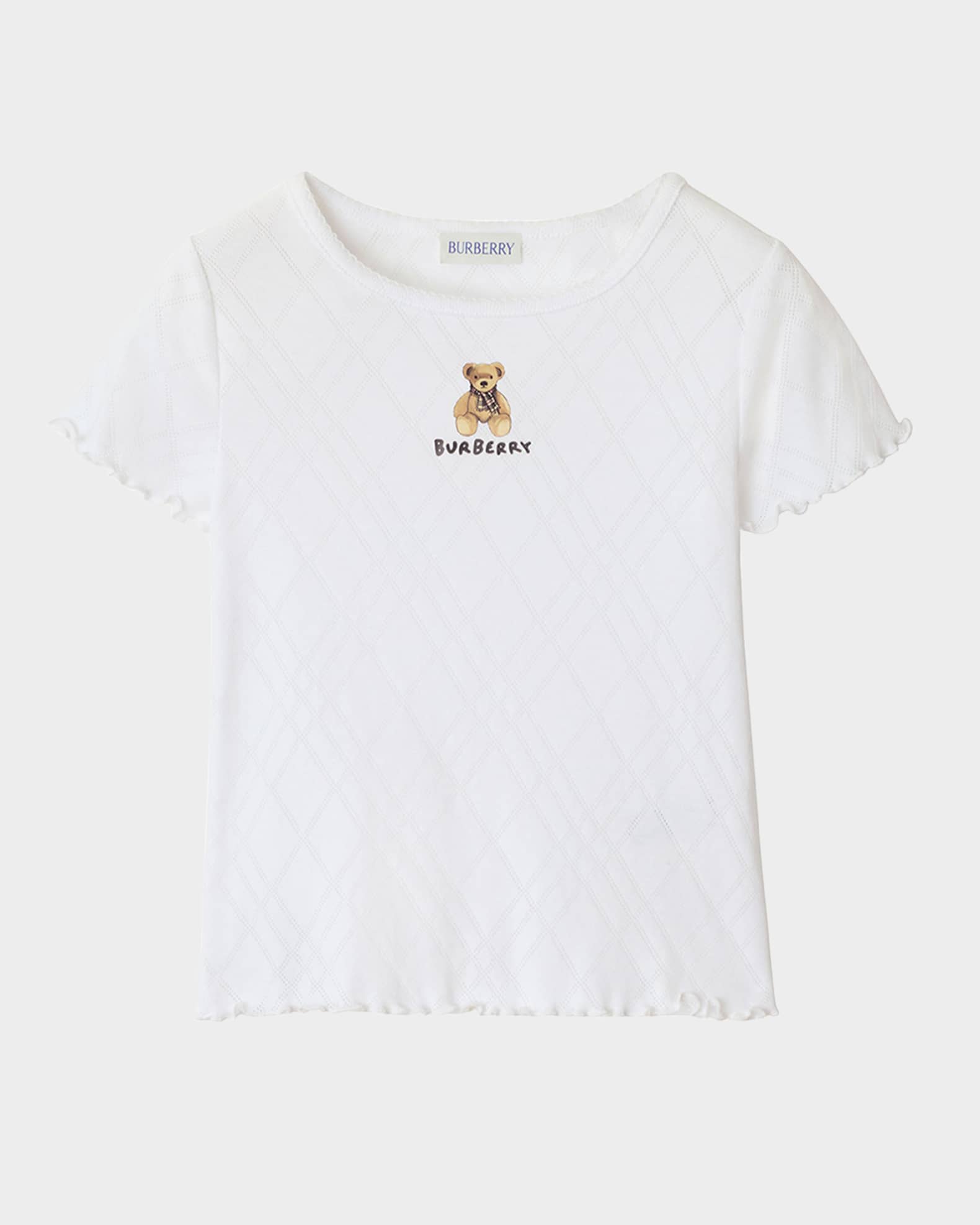 Girl's Penny Bear Ruffled Pointelle Knit T-Shirt, Size 3-14 0