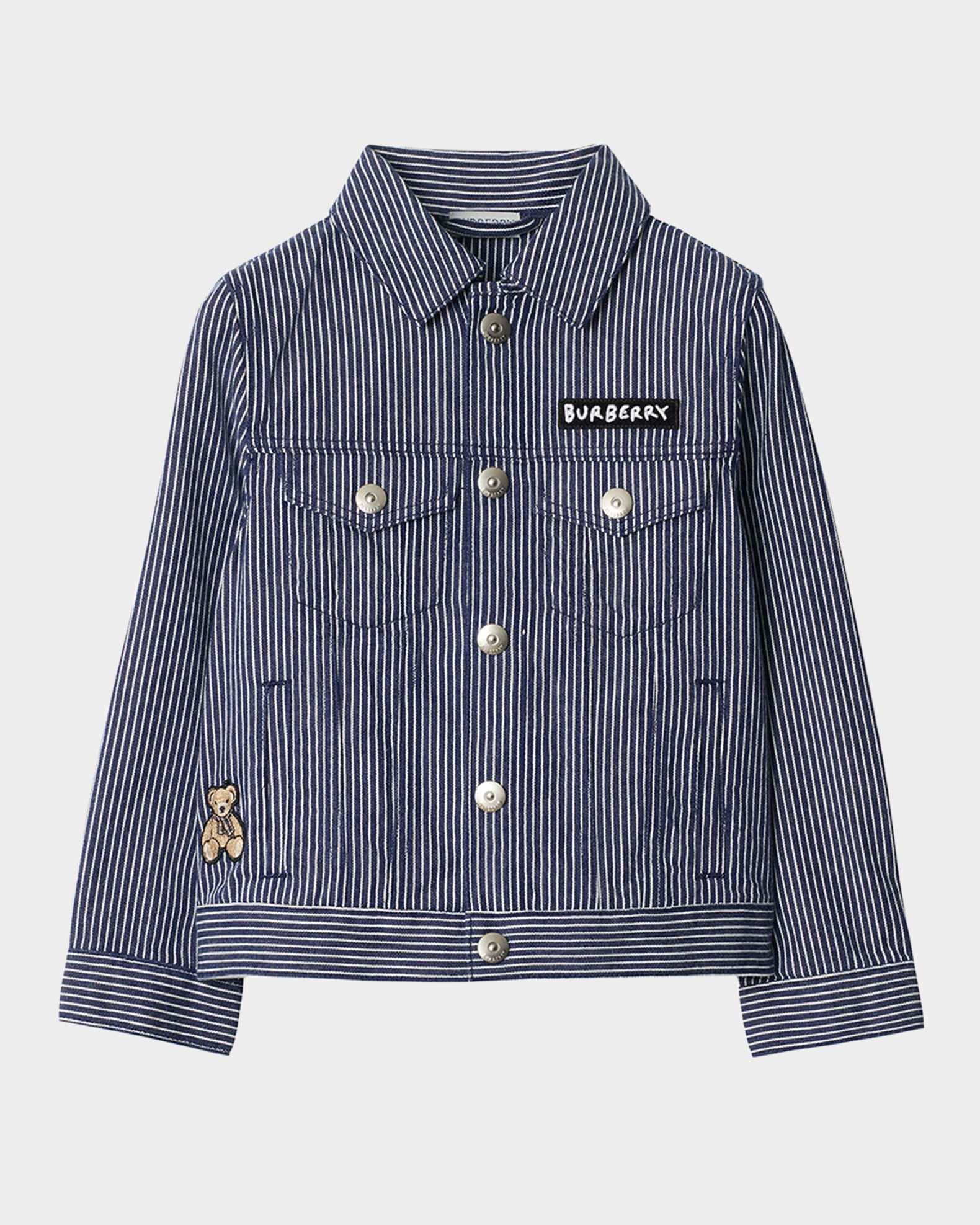 【送料&関税込】Burberry Embroidered Denim Jacket Burberry Girl's Dexter Stripe Denim Embroidered Jacket, Size