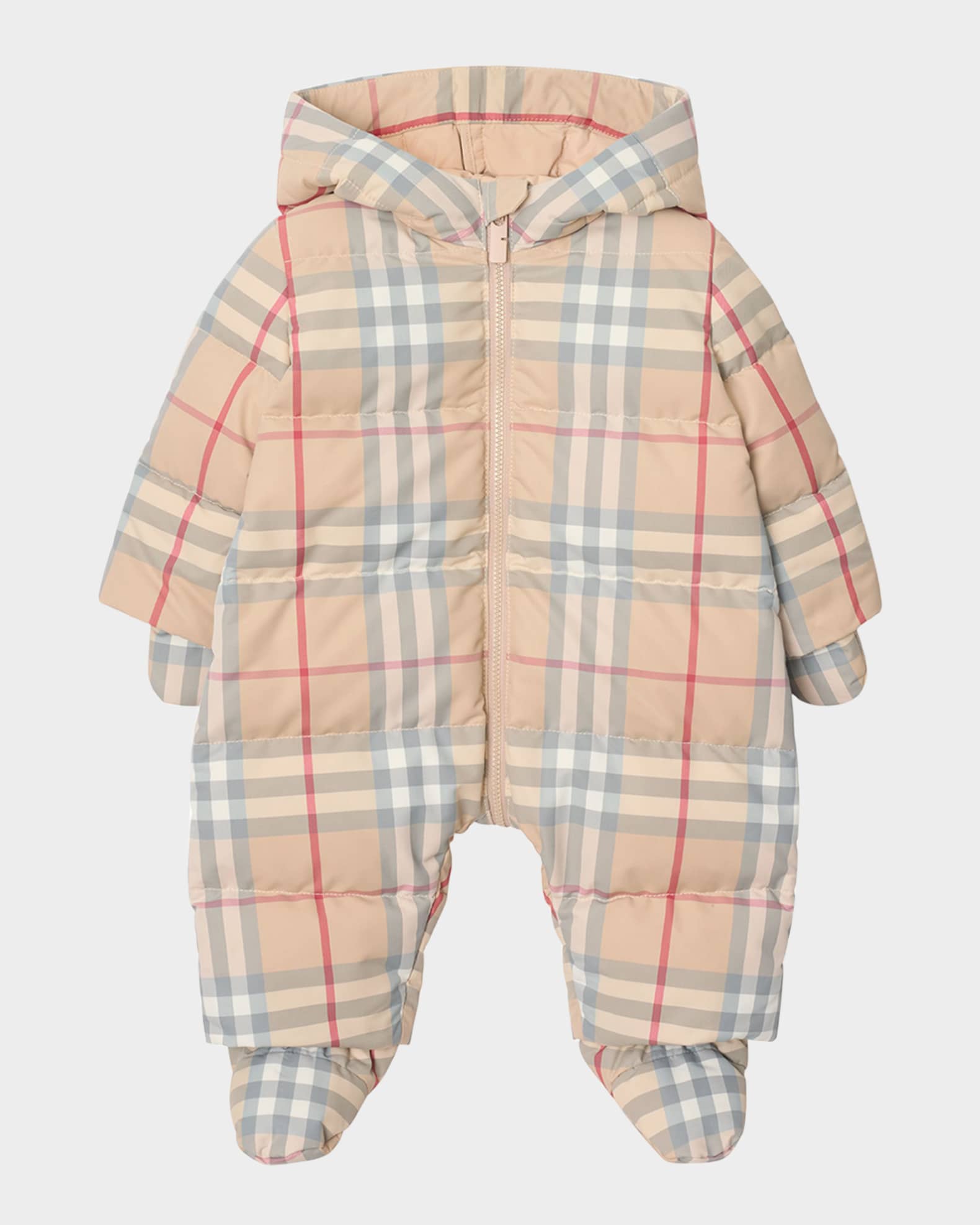 Kid's Robinson Check Hooded Down Puffer Suit, Size Newborn-6 0