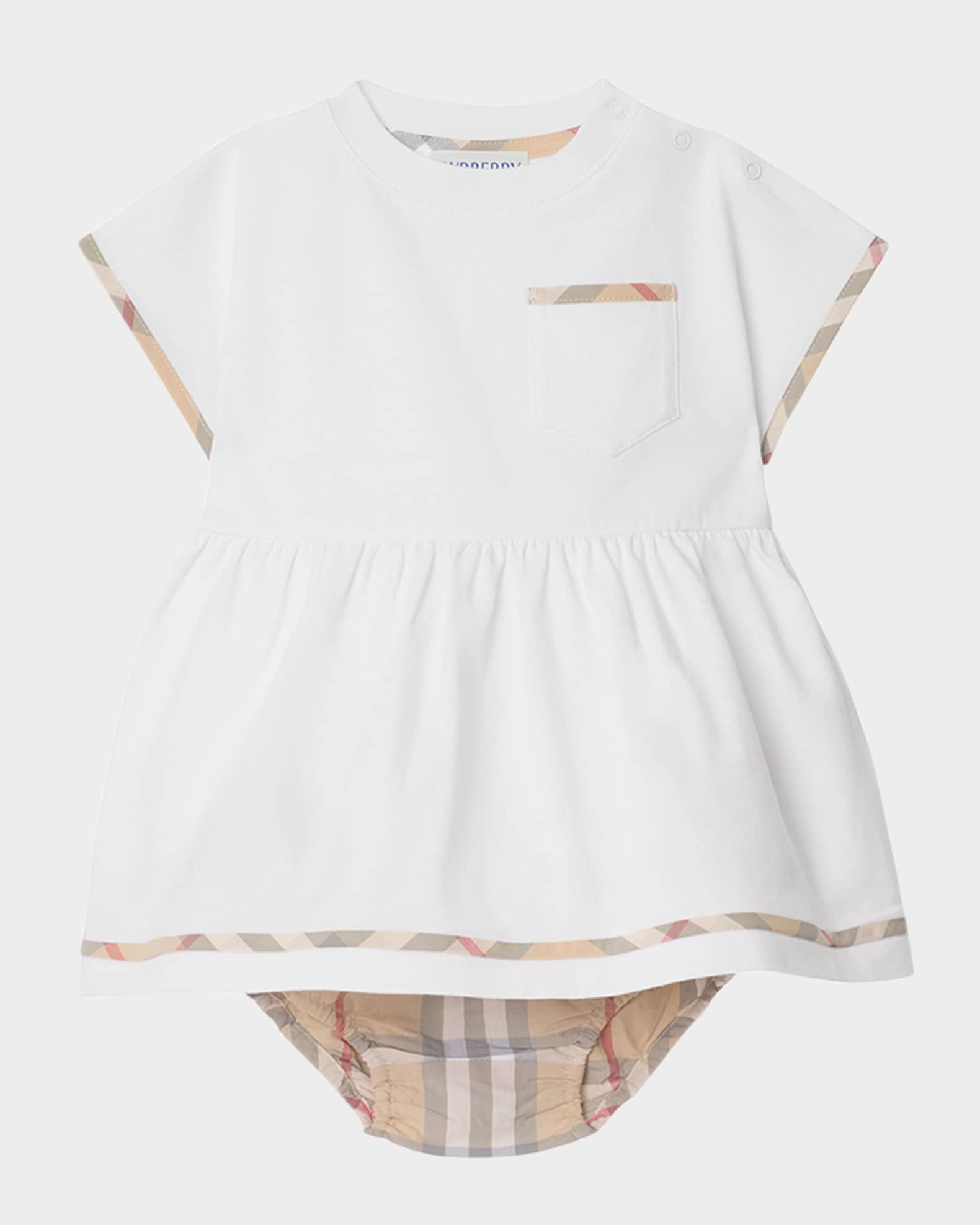 Girl's Lea Check Short-Sleeve Dress & Bloomers, Size Newborn-18M 0