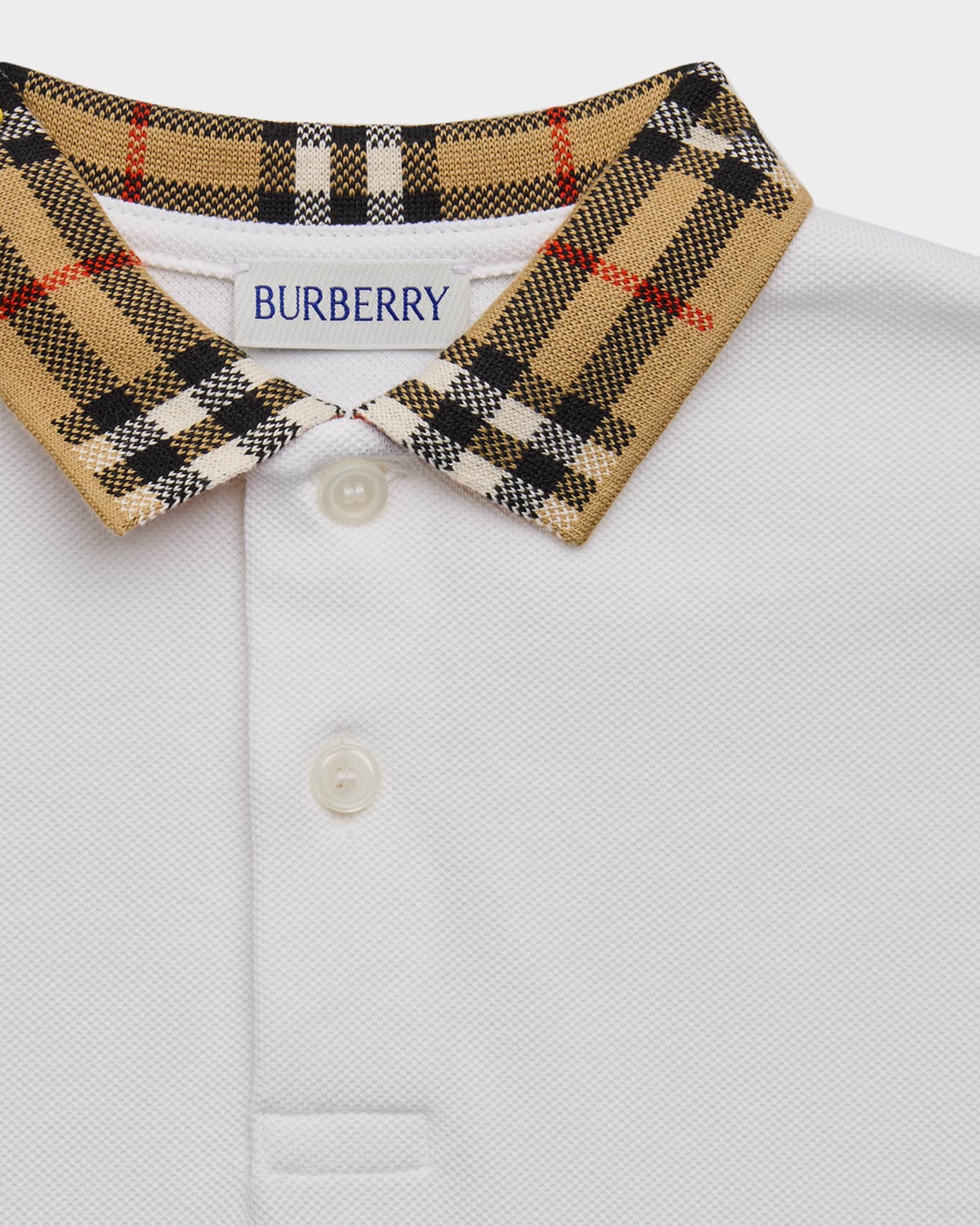Burberry Boy's Johane Check-Collar Long-Sleeve Polo Shirt, Size 6M