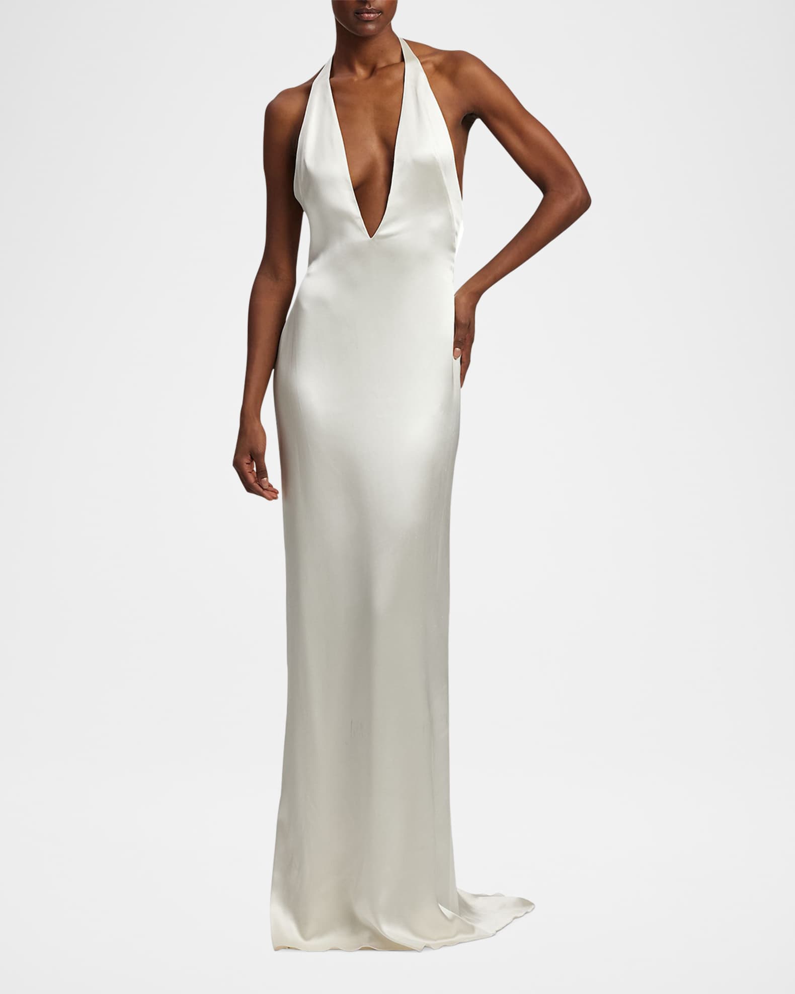 Ralph Lauren Collection Cladwell Plunging Halter Lux Stretch Satin