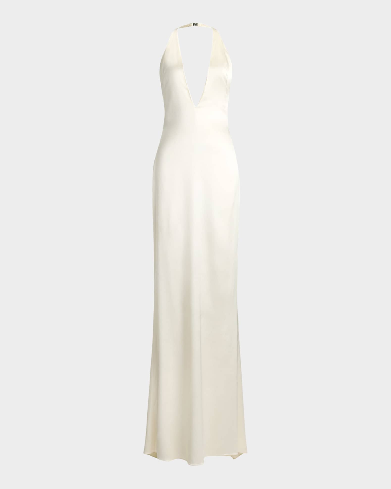 Ralph Lauren Collection Cladwell Plunging Halter Lux Stretch Satin