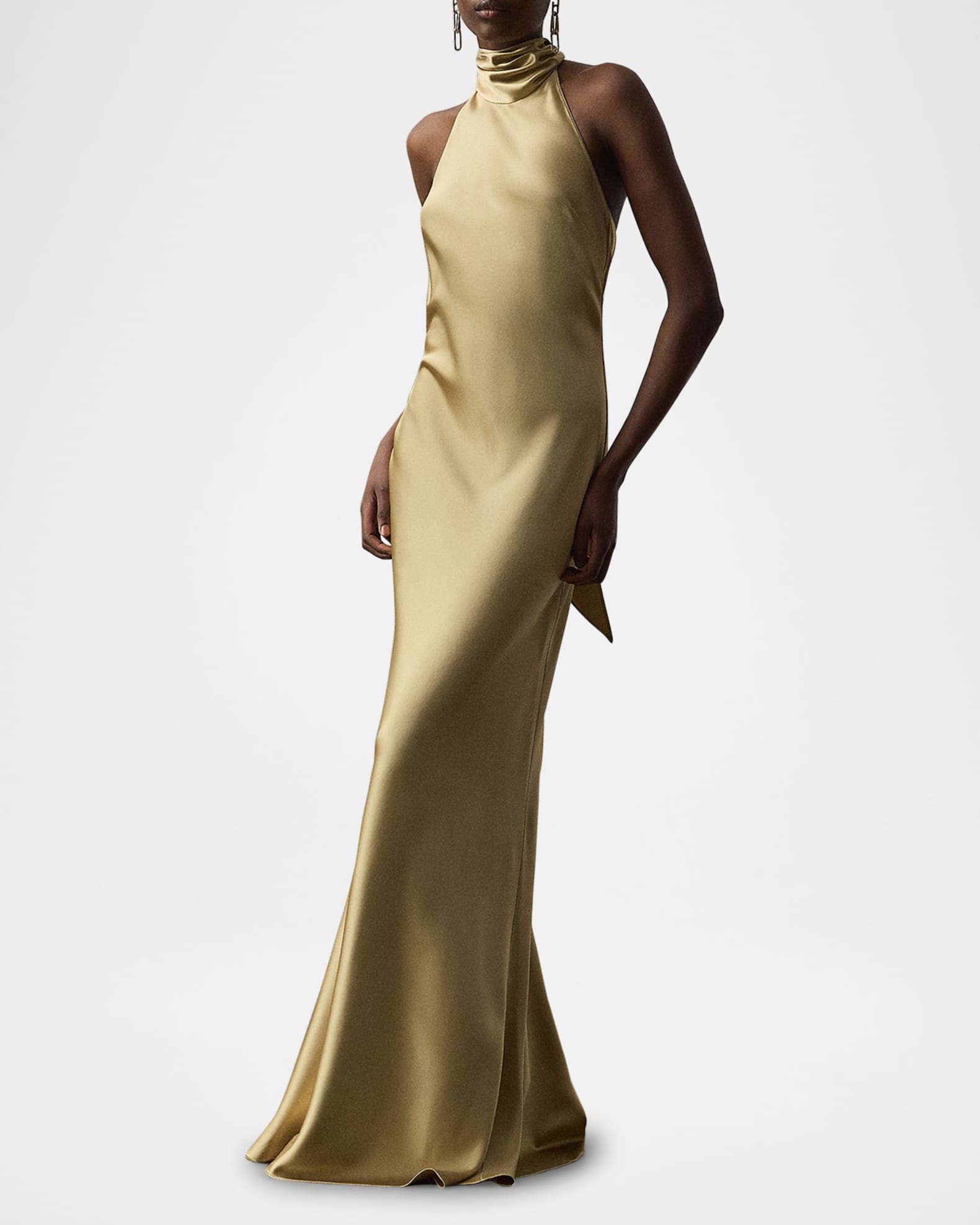 Chilton Halter Stretch Satin Evening Dress 1