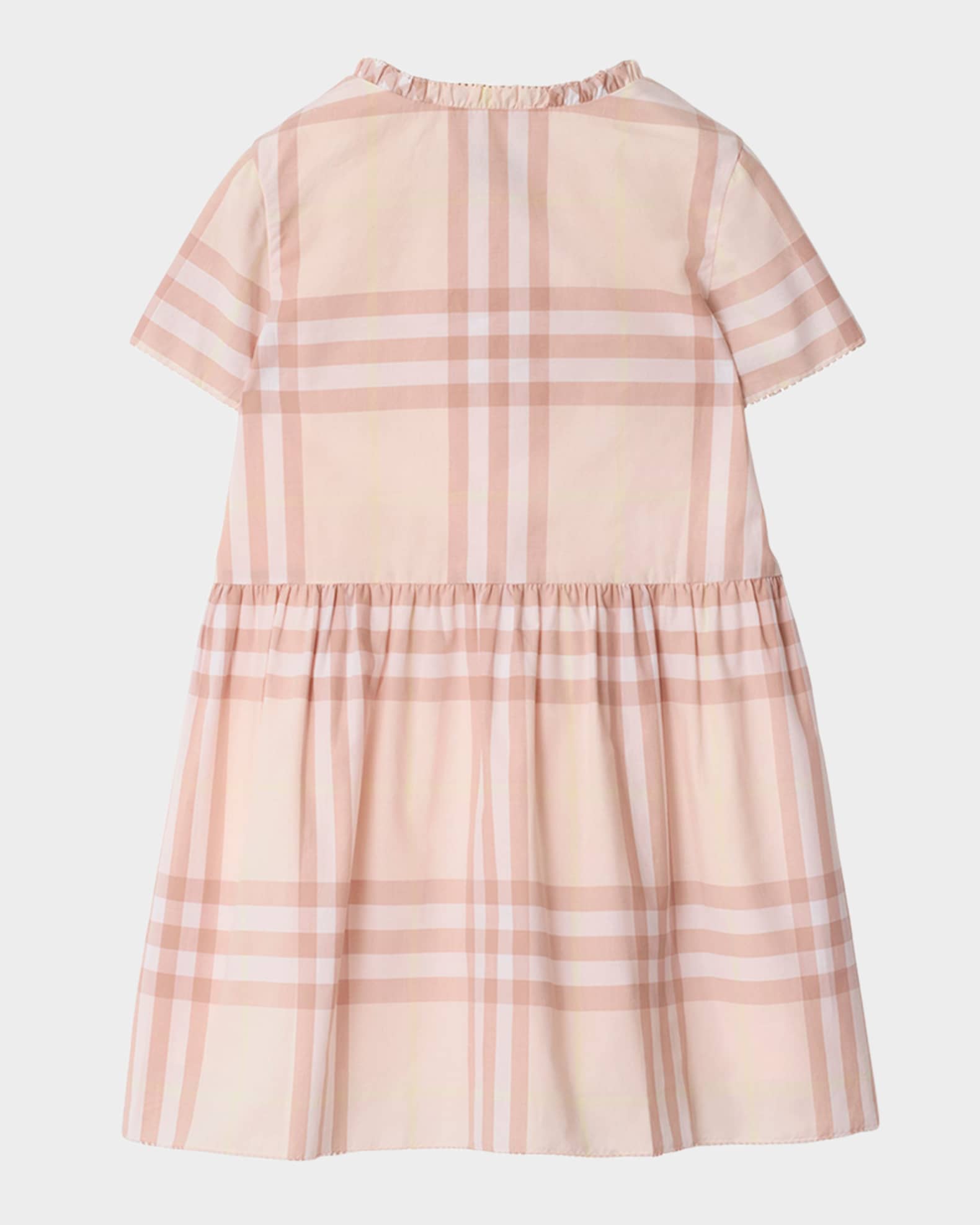 Girl's Rose Check Smocked Poplin Cap-Sleeve Dress, Size 12M-2 1