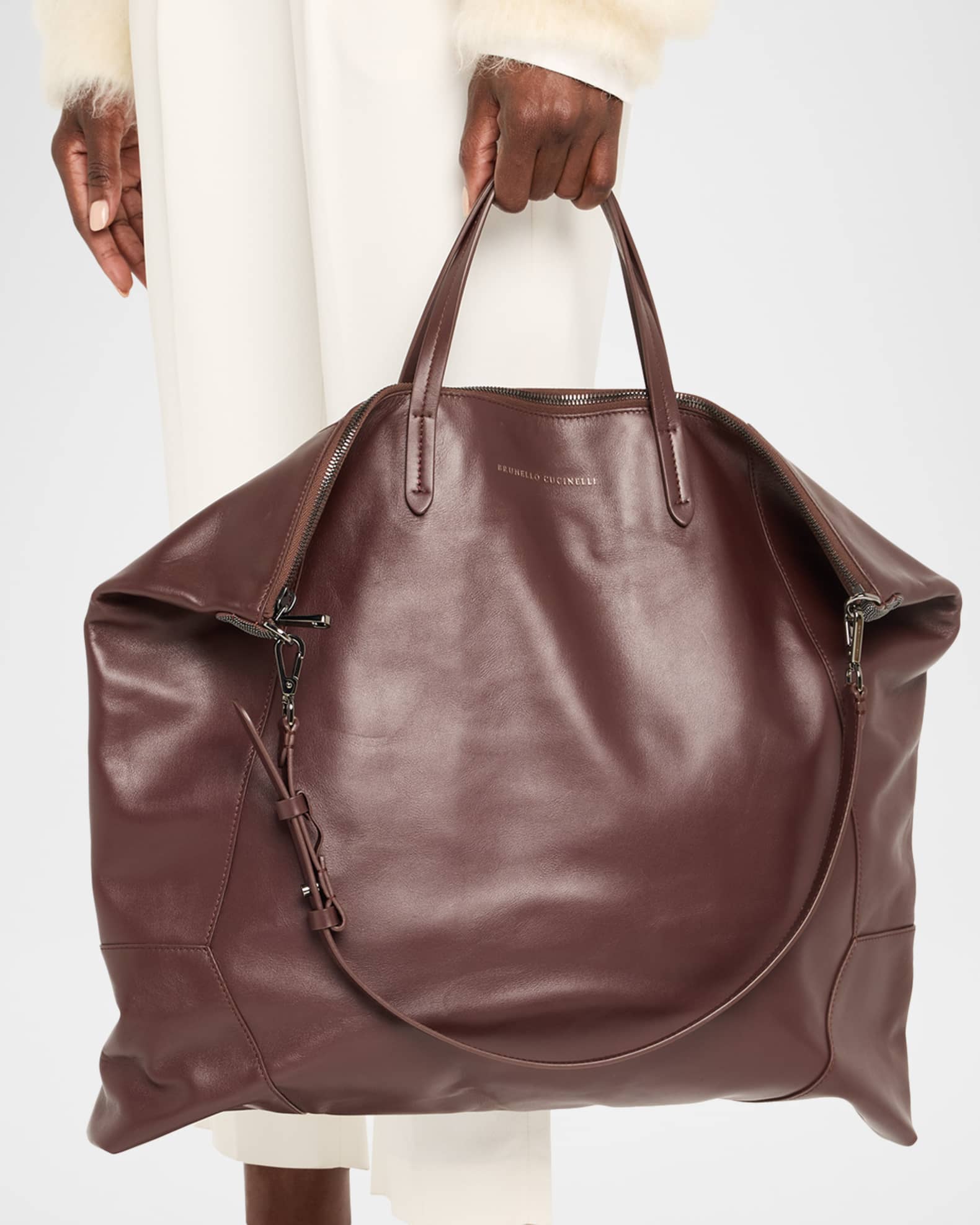 Brunello Cucinelli Duo Large Leather Shopper Tote Bag