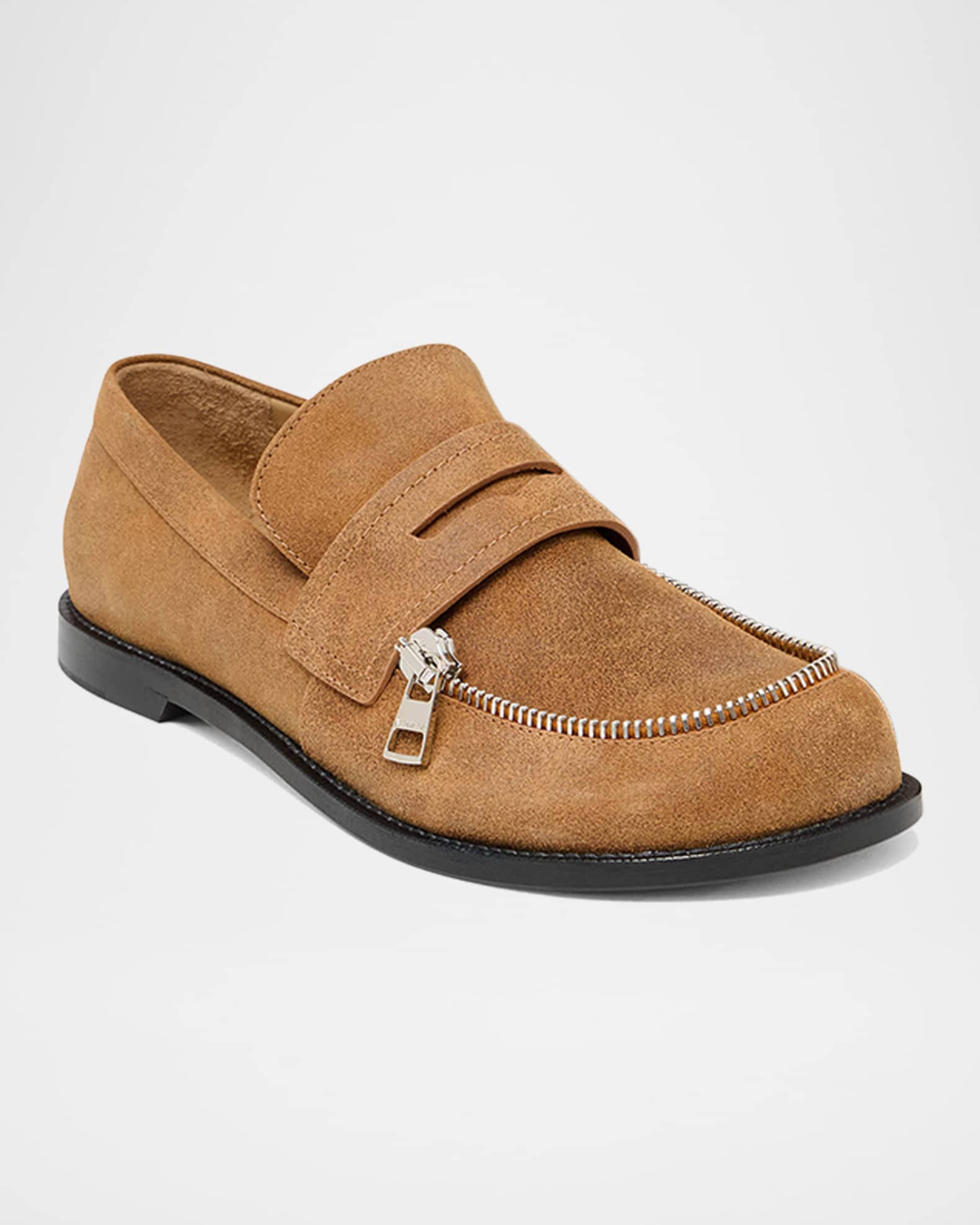 【JW ANDERSON】スエード プラットフォーム ペニーローファー JW Anderson Suede Biker Penny Loafers | Neiman Marcus