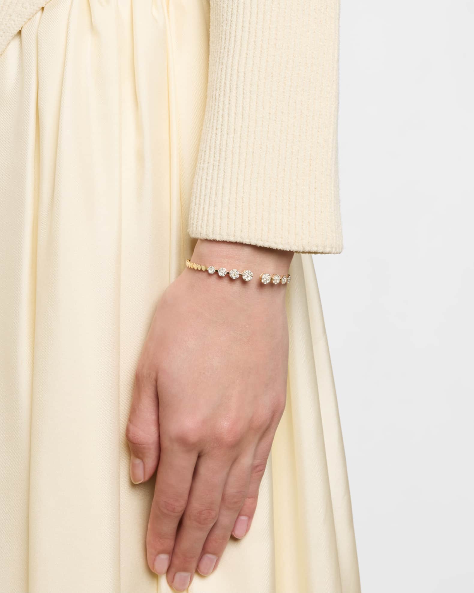 14K Yellow Gold Circle Diamond Flexible Cuff Bracelet 1