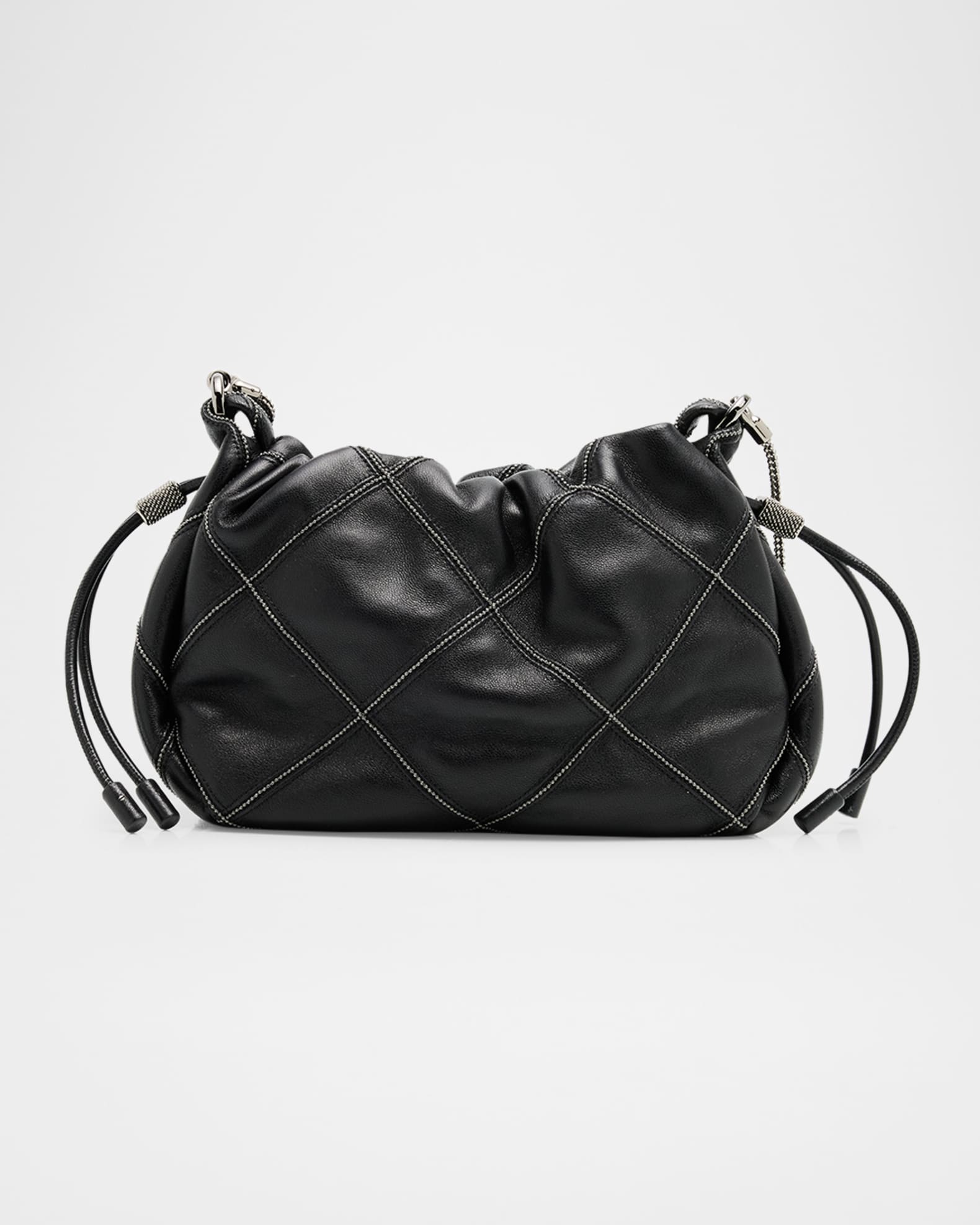 Monili-Trim Quilted Leather Bucket Bag 0
