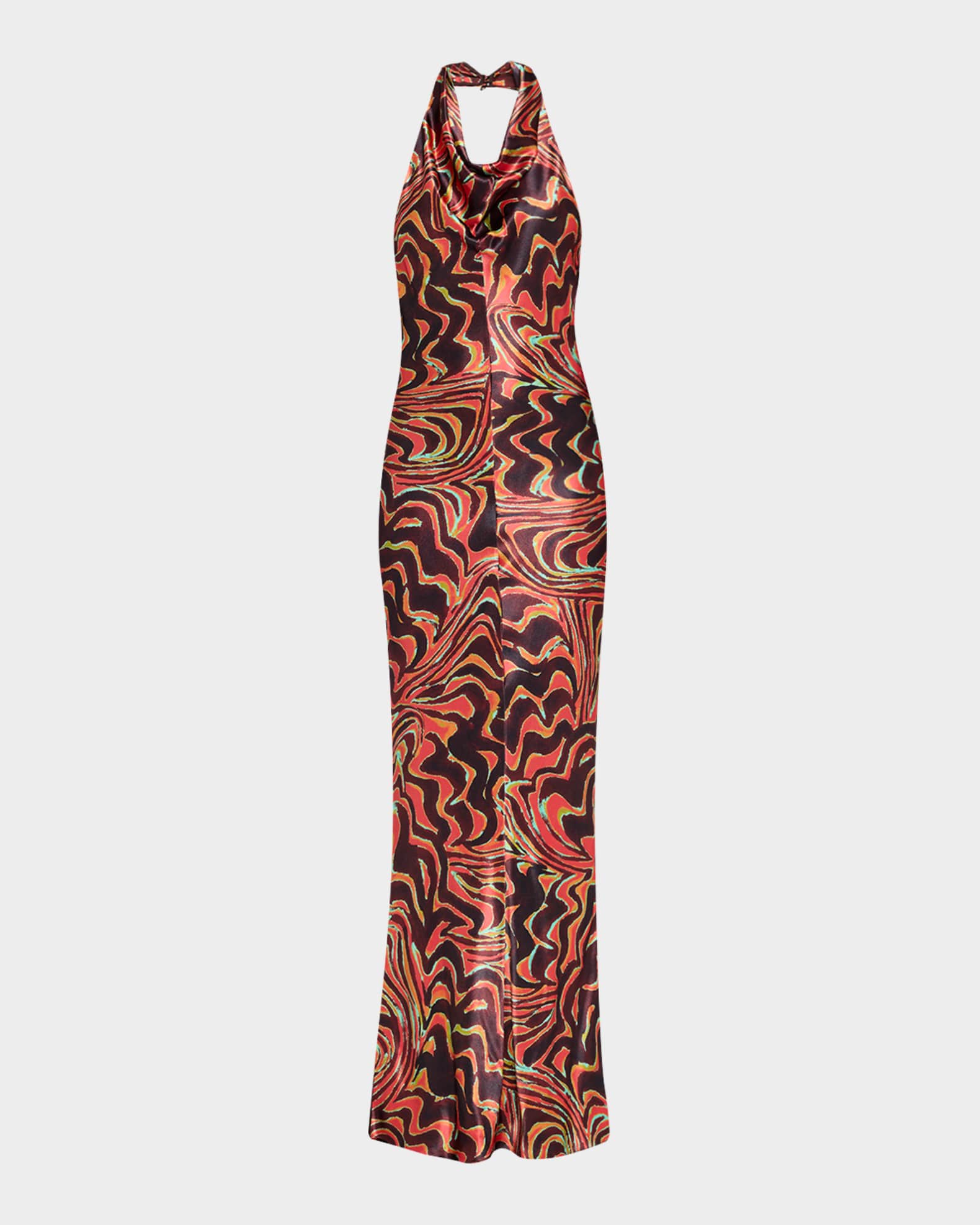 Christopher John Rogers Wavy-Print Satin Cowl-Neck Halter Gown, Zedonk Mab, Women's, 10, Halter Neck Gowns
