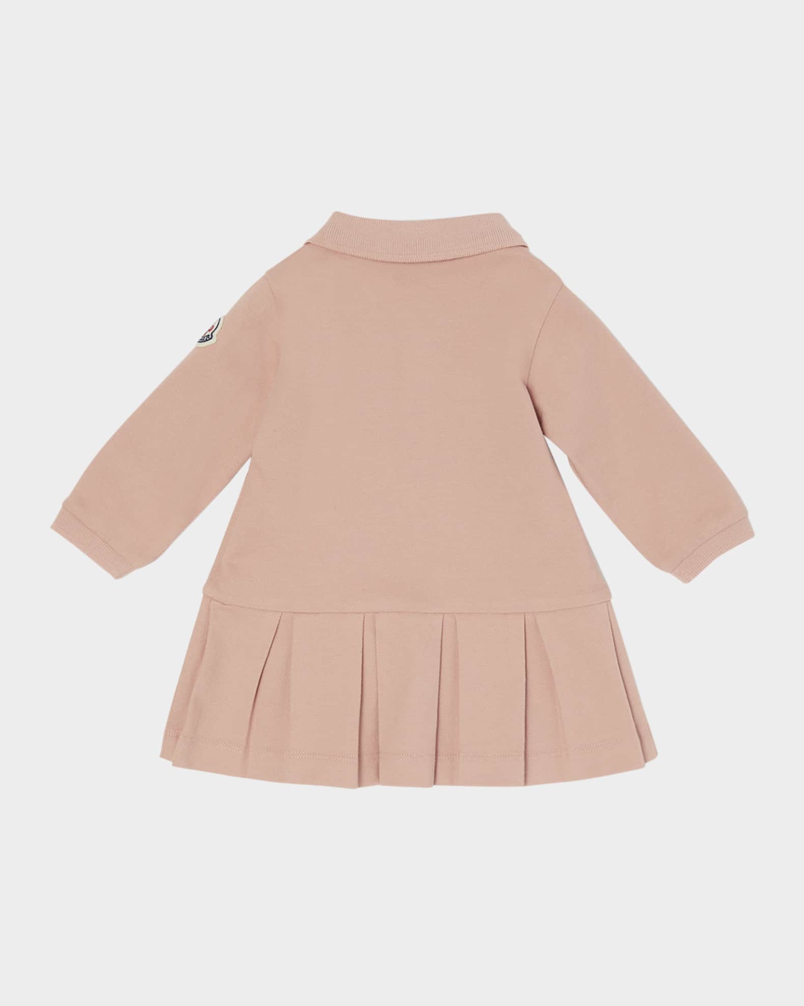 Girl's Long-Sleeve Pleated-Skirt Polo Dress, Size 12M-3 1