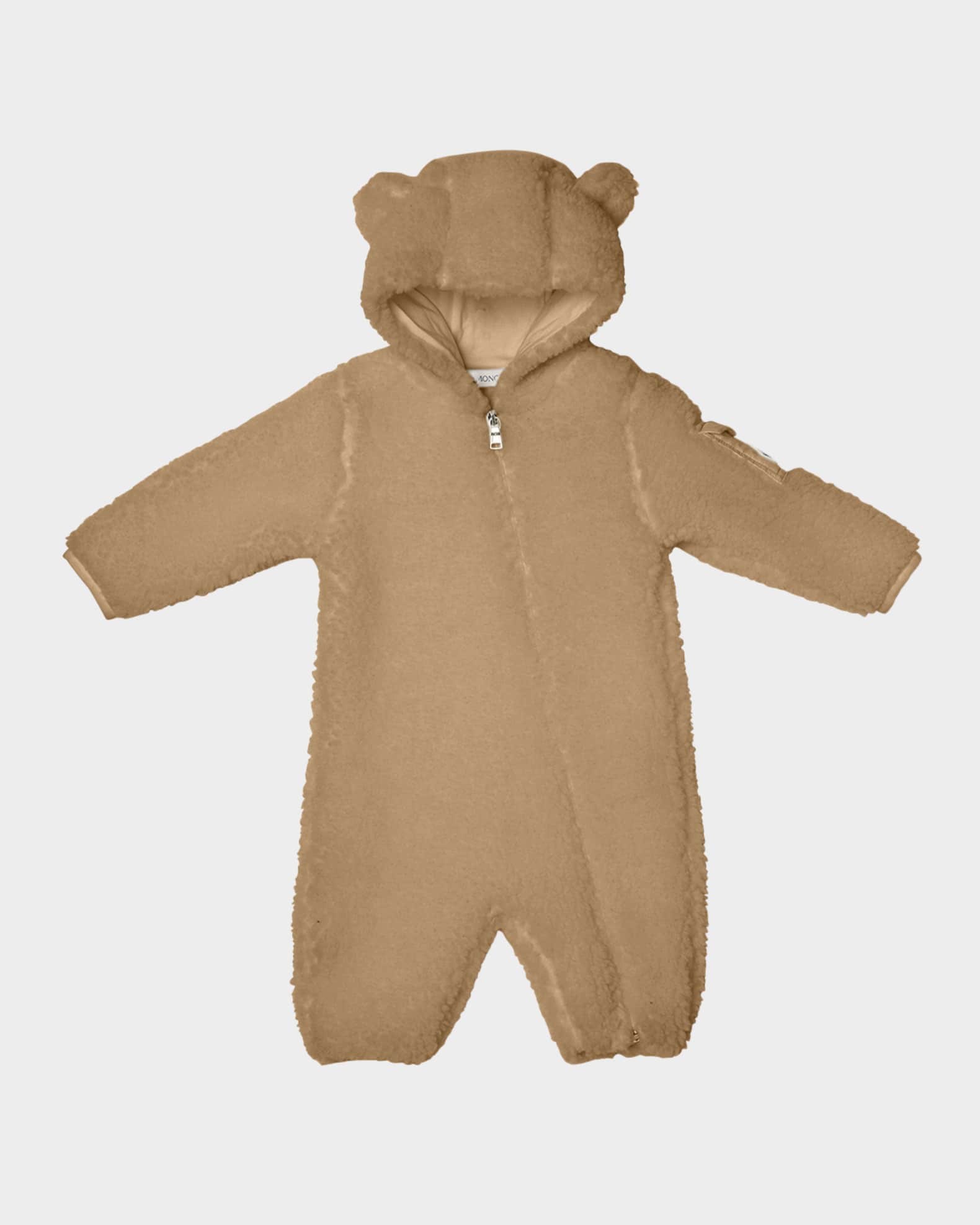 Moncler Boy's Teddy Ear Hood Zip-Front Romper, Size 1M-3