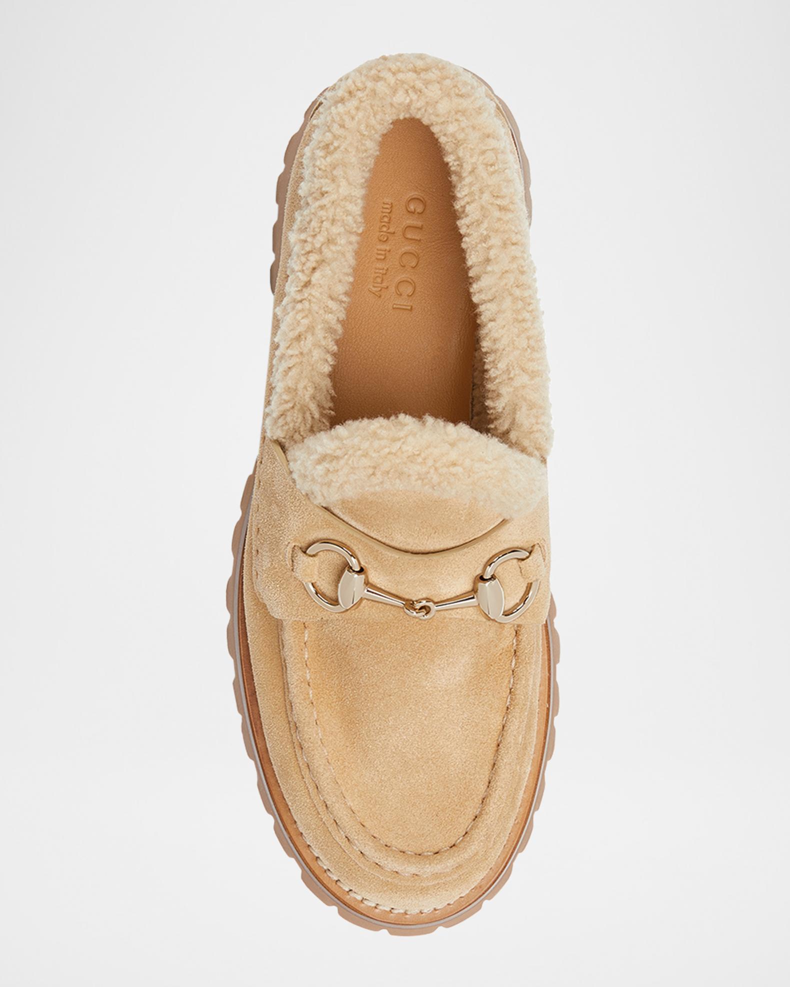 Gucci Brown Leather Fur-Lined Horsebit Slip-On Loafers Gucci Horsebit Loafers Brown Men 8.5 Leather Dress Shoes  main image 4