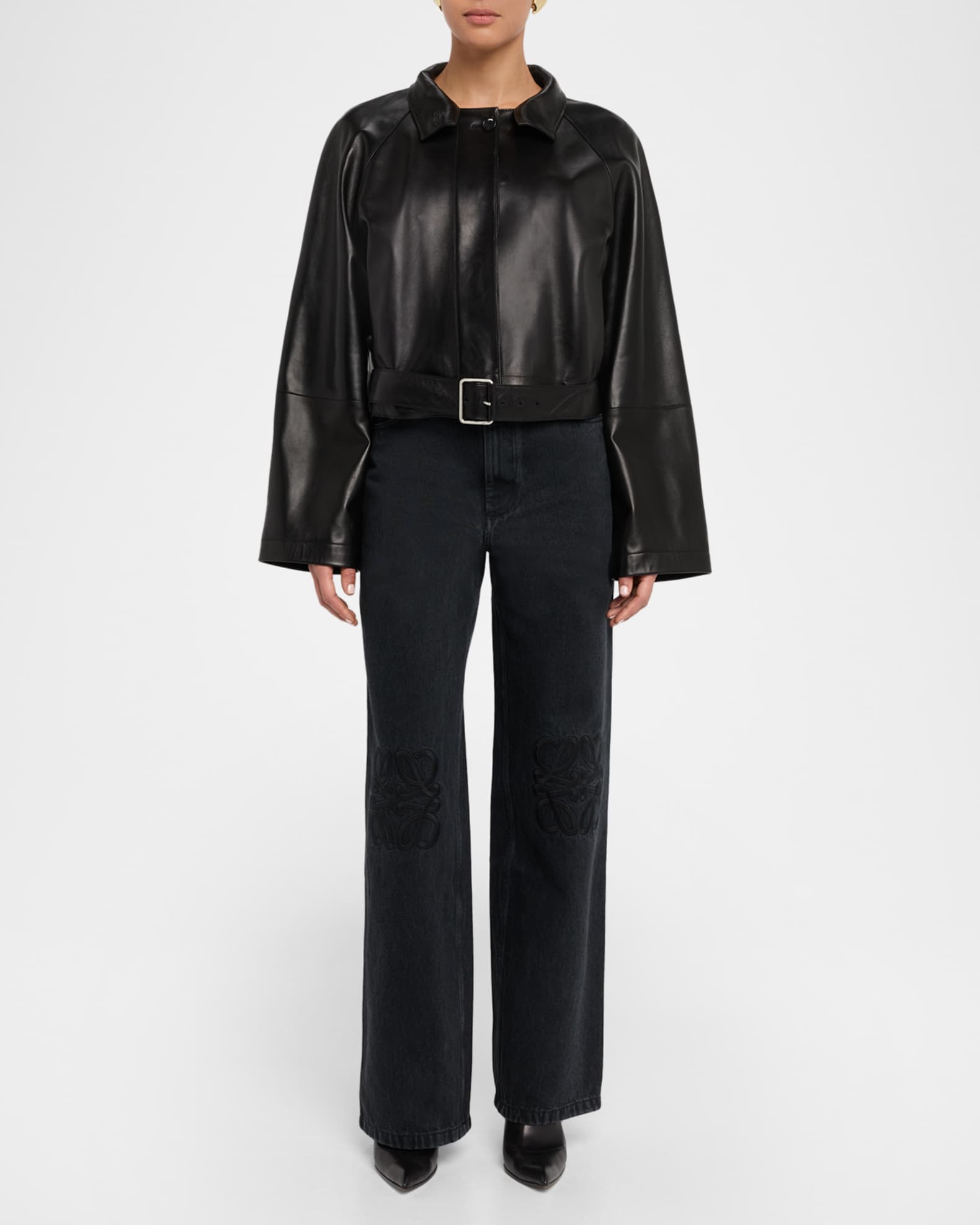 Tonal Anagram Baggy Wide-Leg Jeans 1