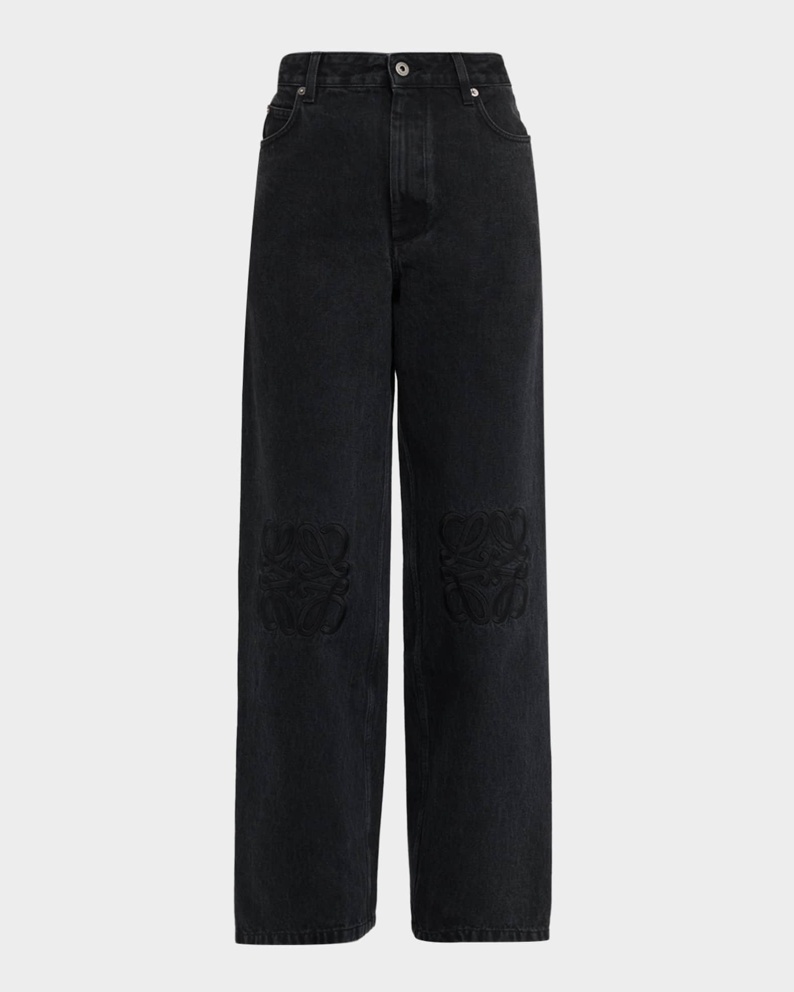 Tonal Anagram Baggy Wide-Leg Jeans 0
