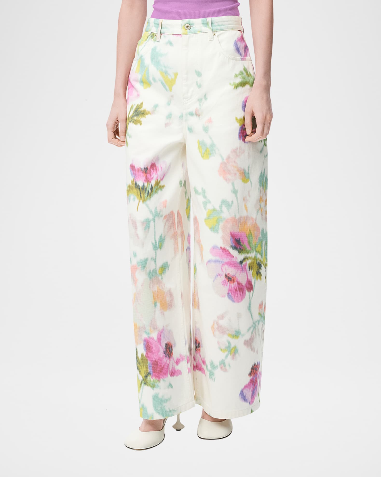 Loewe Floral-Print Wide-Leg Jeans | Neiman Marcus