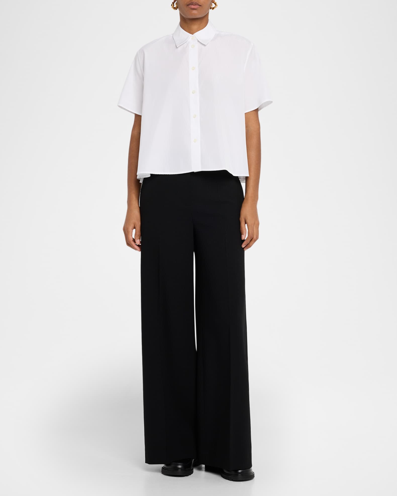 Poplin Short-Sleeve Trapeze Blouse 1