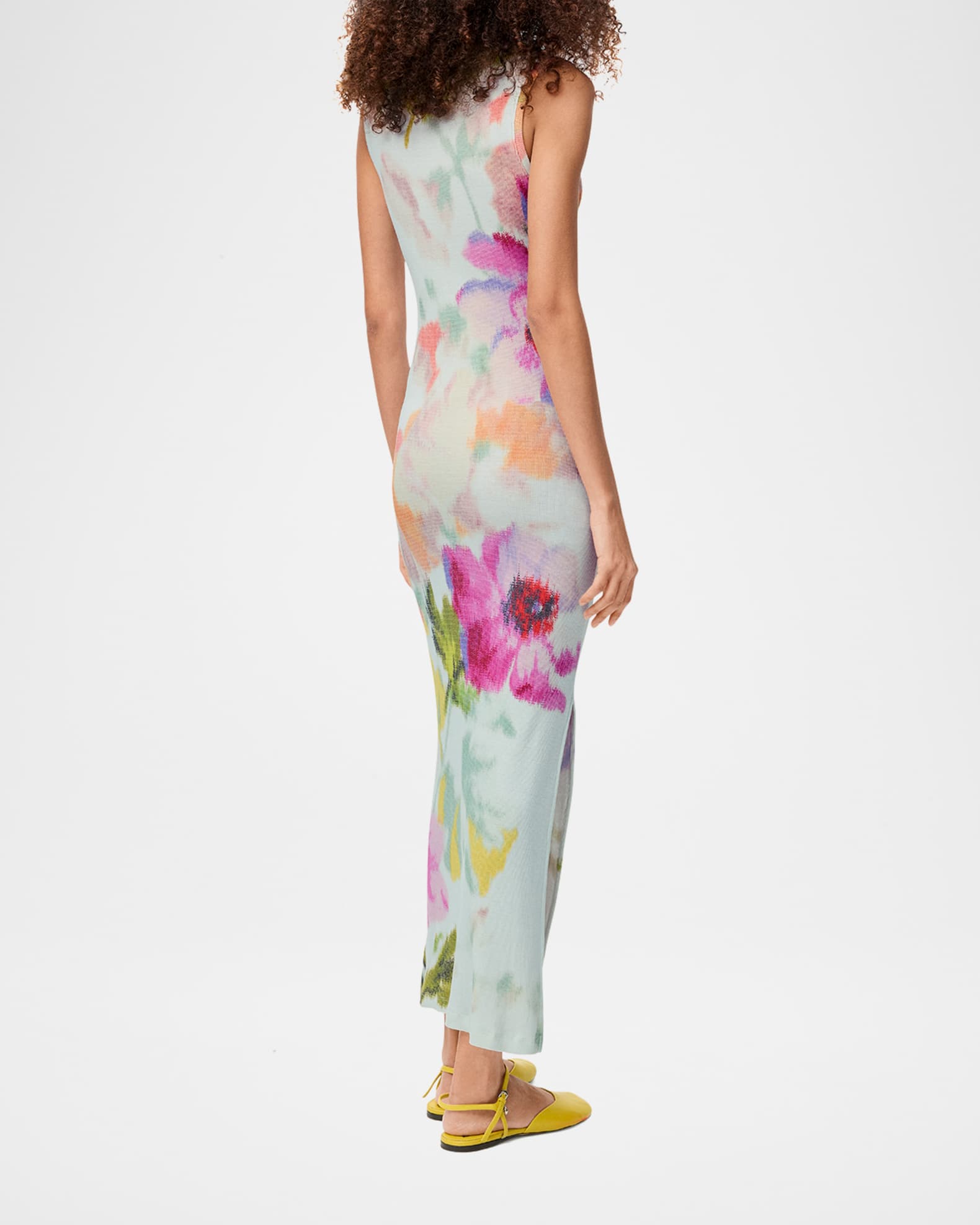 ワンピース LOEWE DRESS WITH FLORAL PRINT IN SILK AND COTTON Floral silk and cotton midi dress in blue - Loewe | Mytheresa