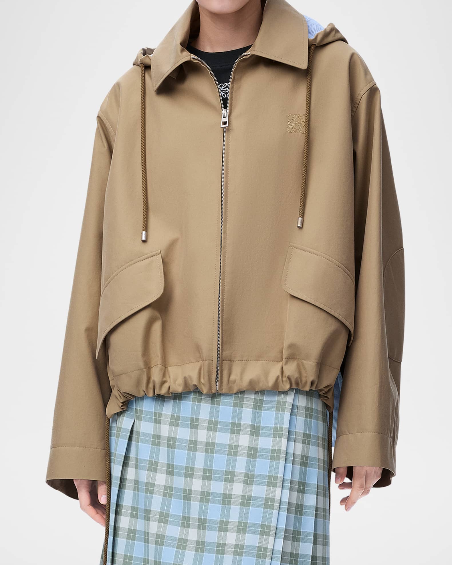 Loewe Striped Lining Slit-Back Hooded Jacket | Neiman Marcus