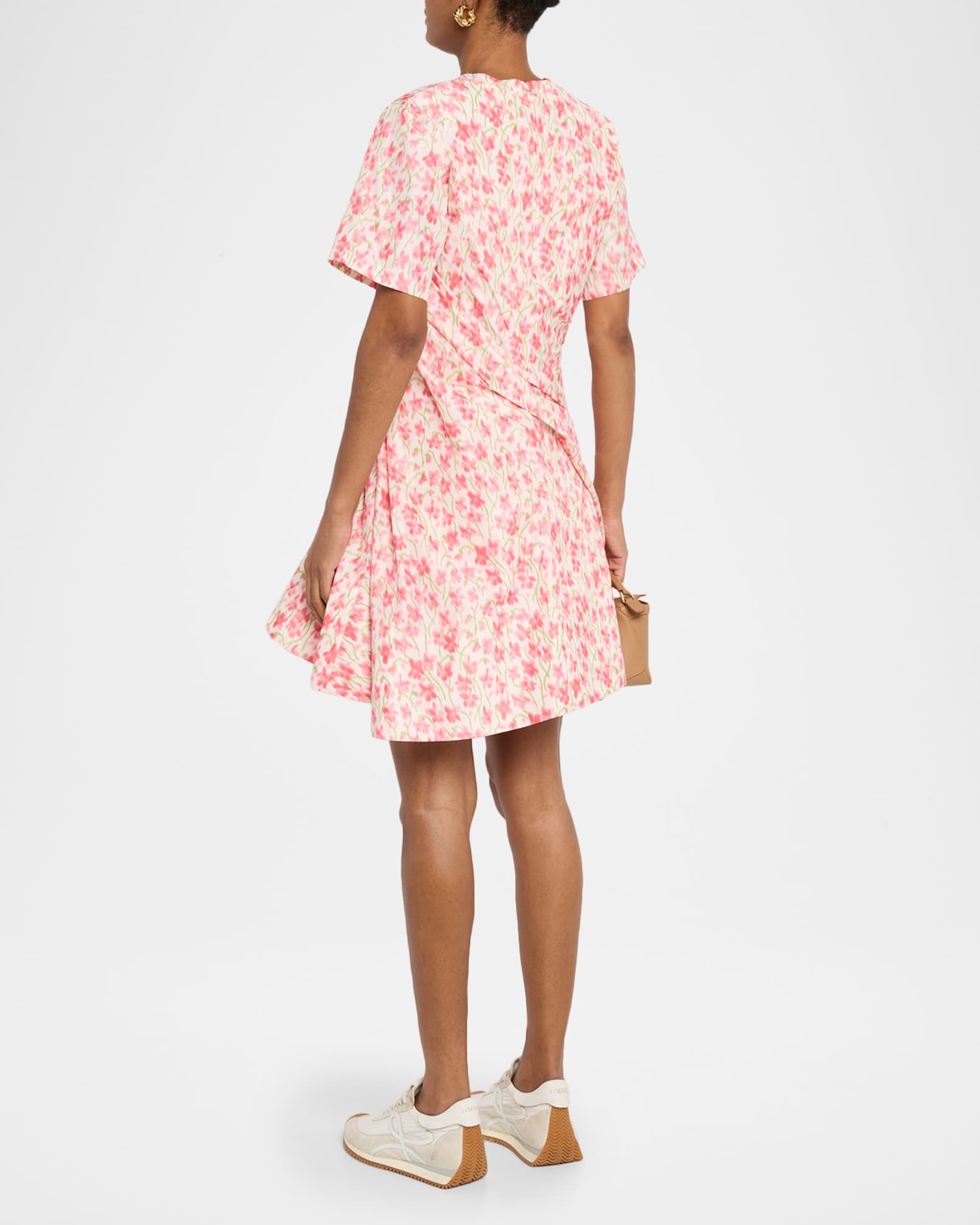 Loewe Floral-Print Short-Sleeve Twisted Mini Dress | Neiman