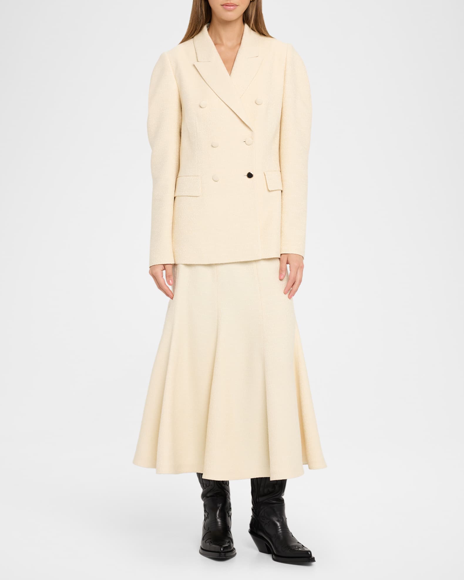 Sedna Puff-Sleeve Double-Breasted Silk Blazer 1