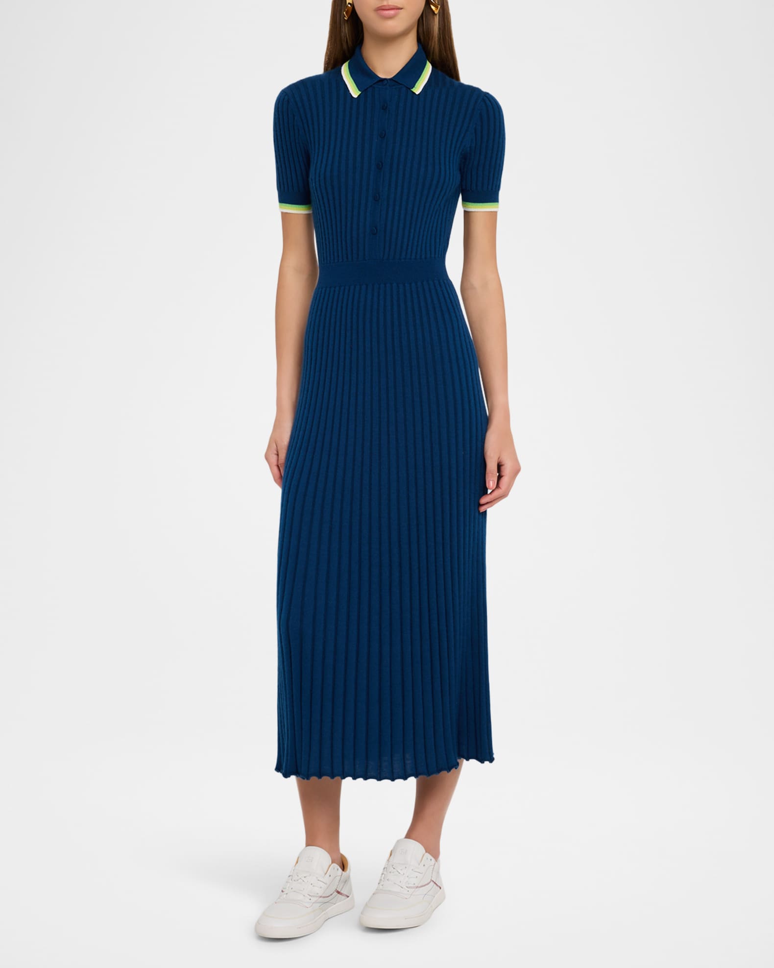 Eyot Short-Sleeve Rib Midi Polo Dress 1