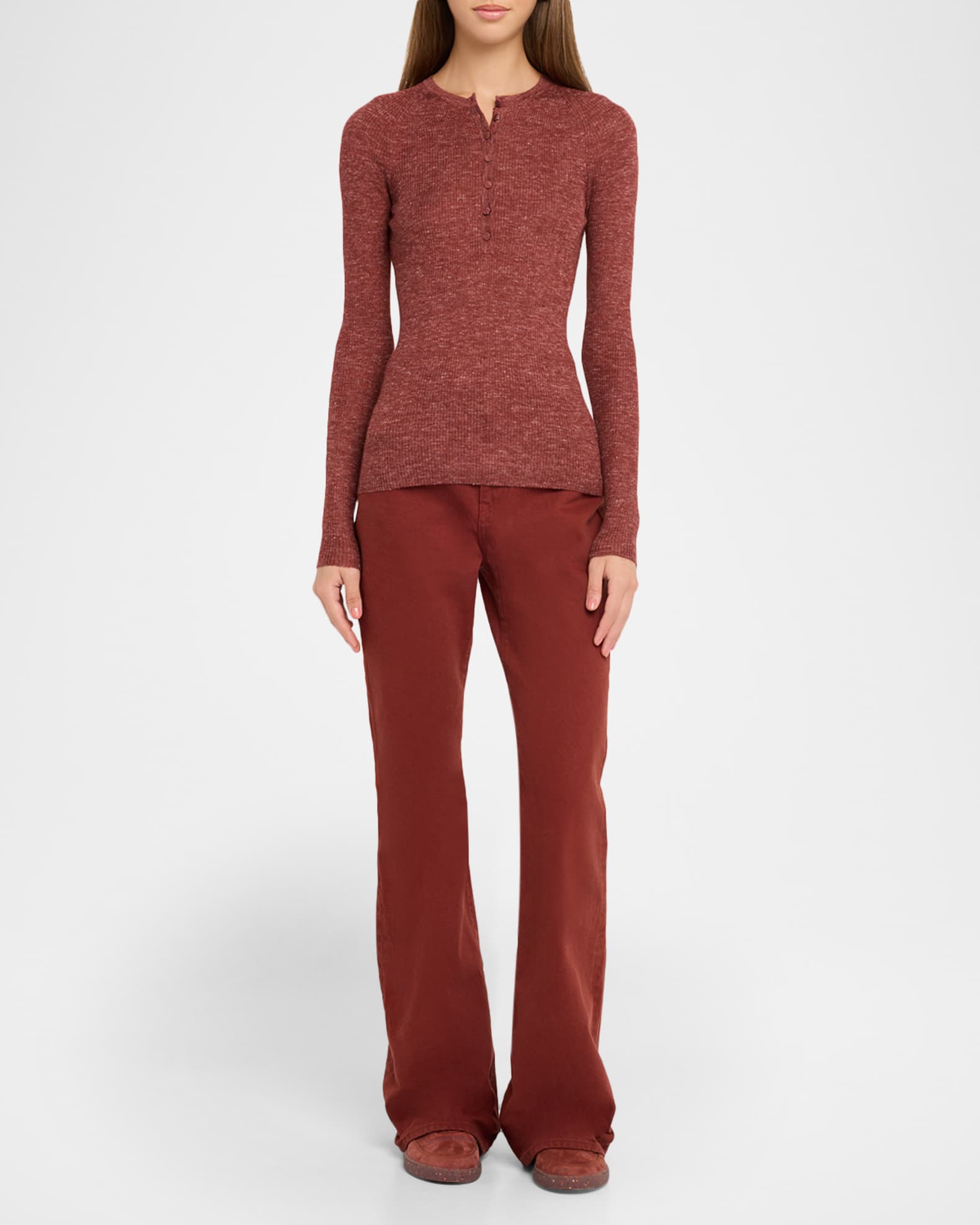 Anges Cashmere Rib Henley Sweater 1