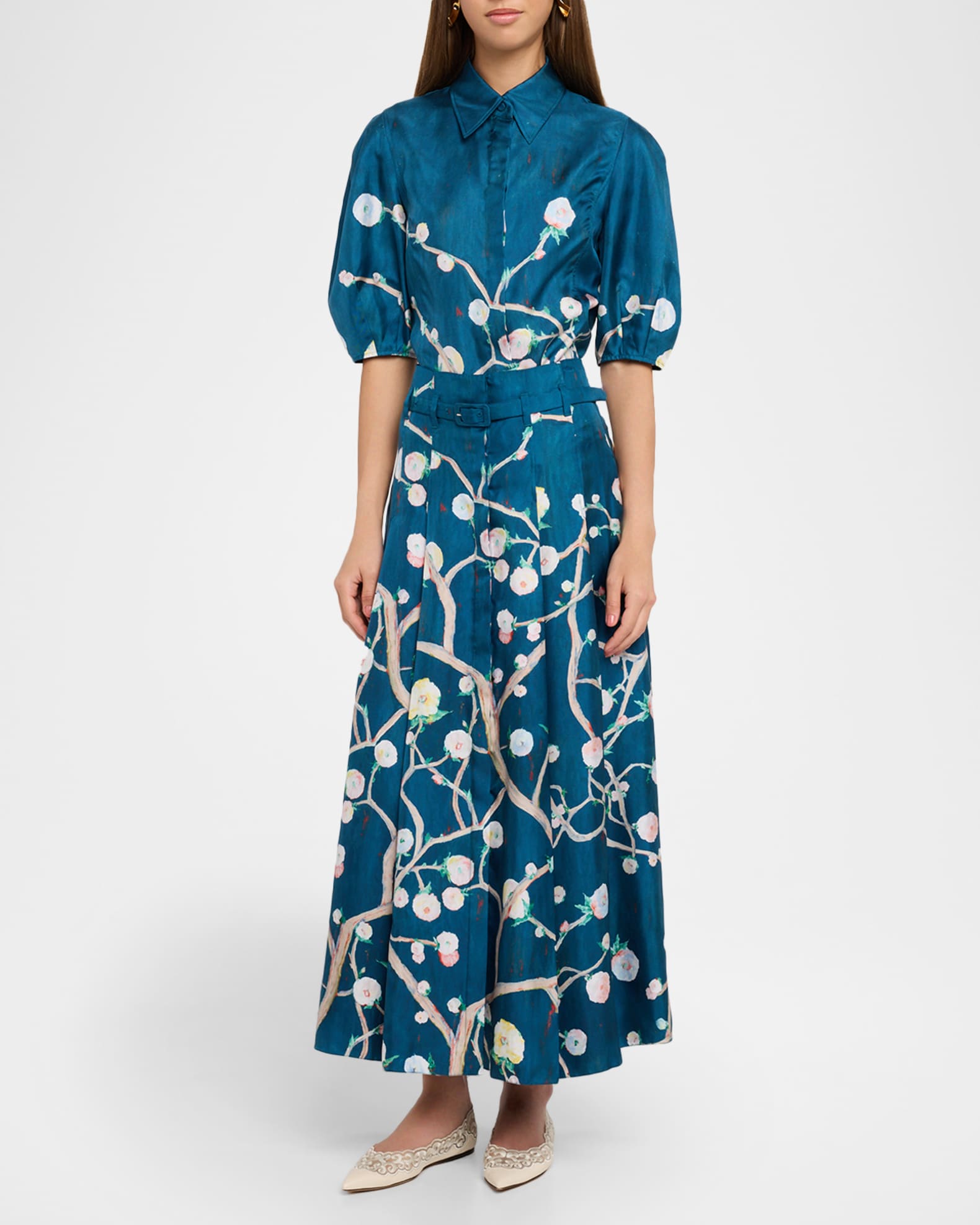 Dugald Floral Pleated Ankle Skirt With Belt 1