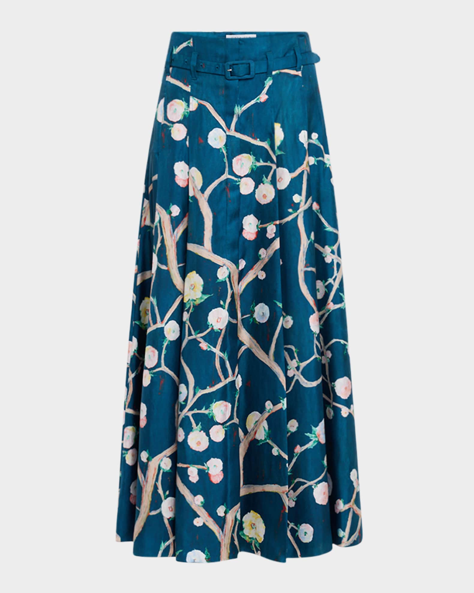 Dugald Floral Pleated Ankle Skirt With Belt 0