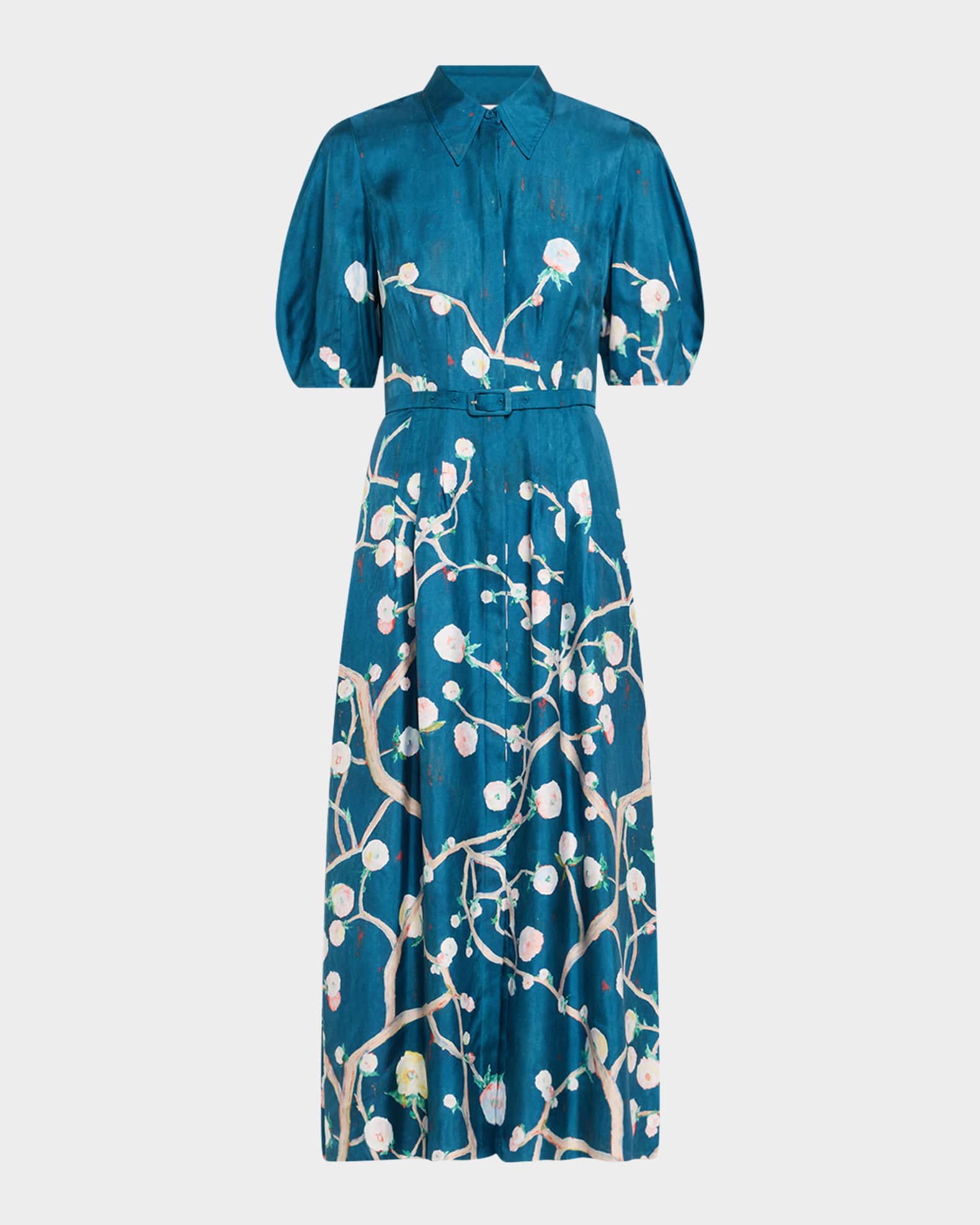 Maude Floral Pleated Midi Shirtdress With Belt 0