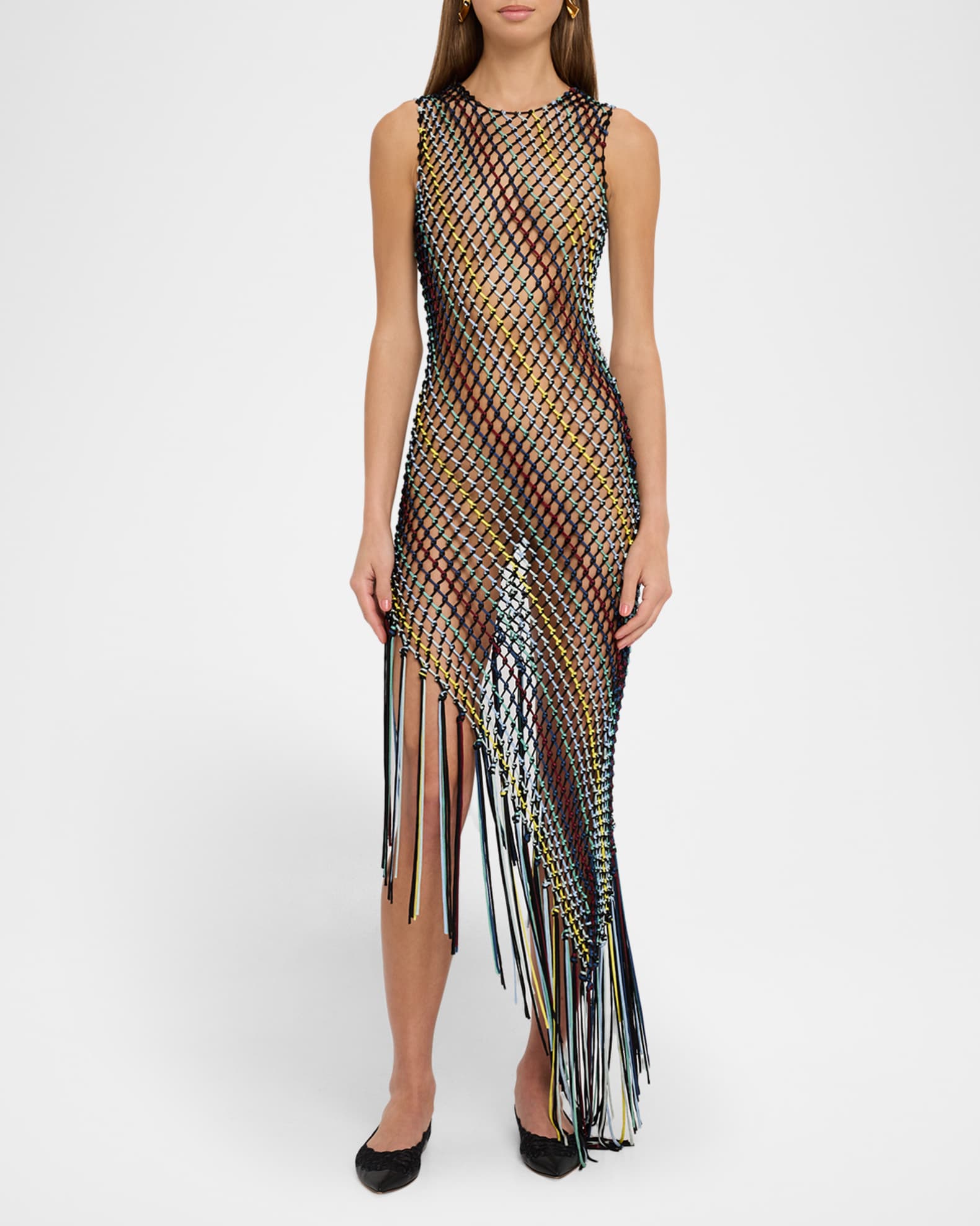 Nabia Sleeveless Asymmetric Net Midi Dress 1