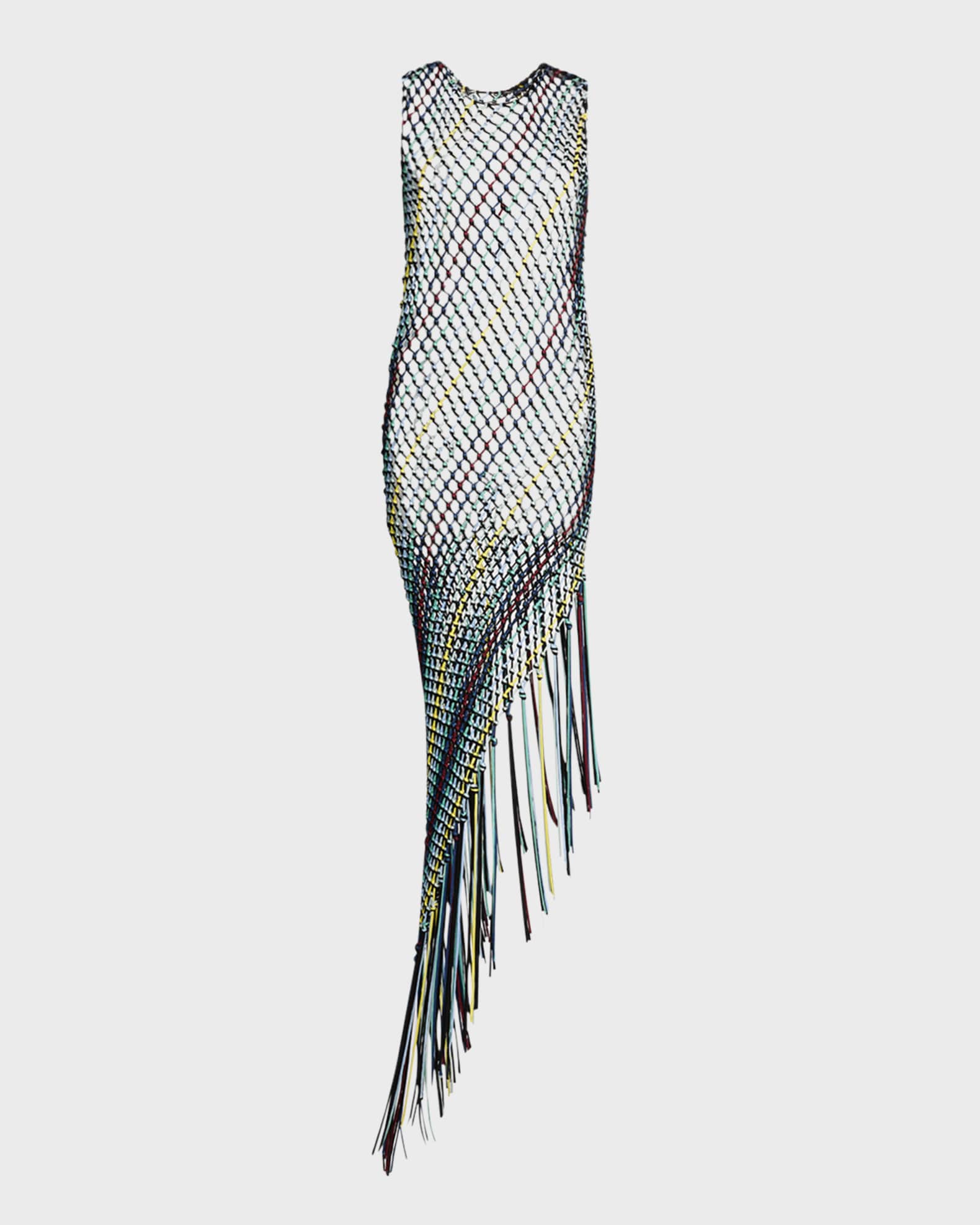 Nabia Sleeveless Asymmetric Net Midi Dress 0