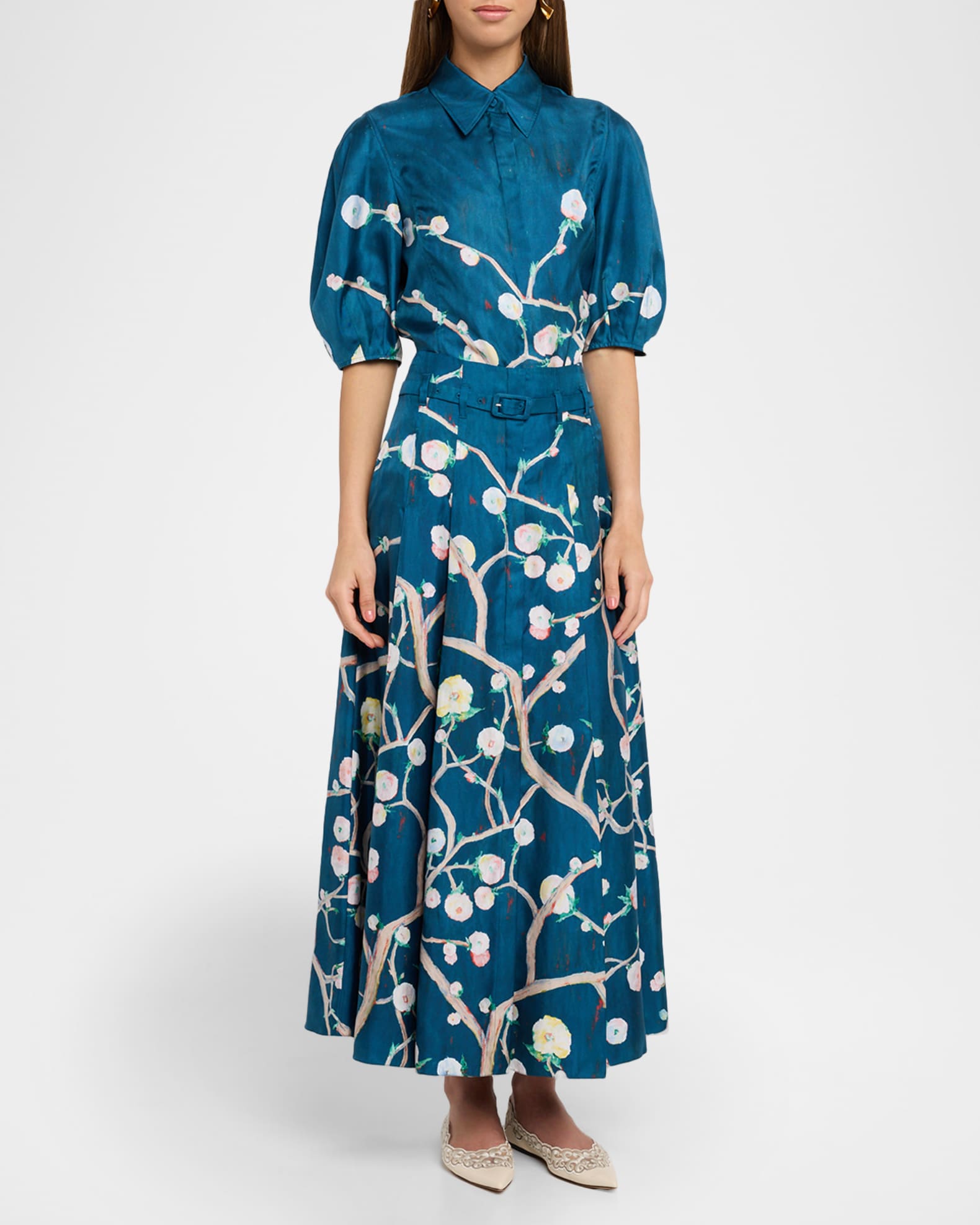 Sansi Floral Puff-Sleeve Button-Down Top 1