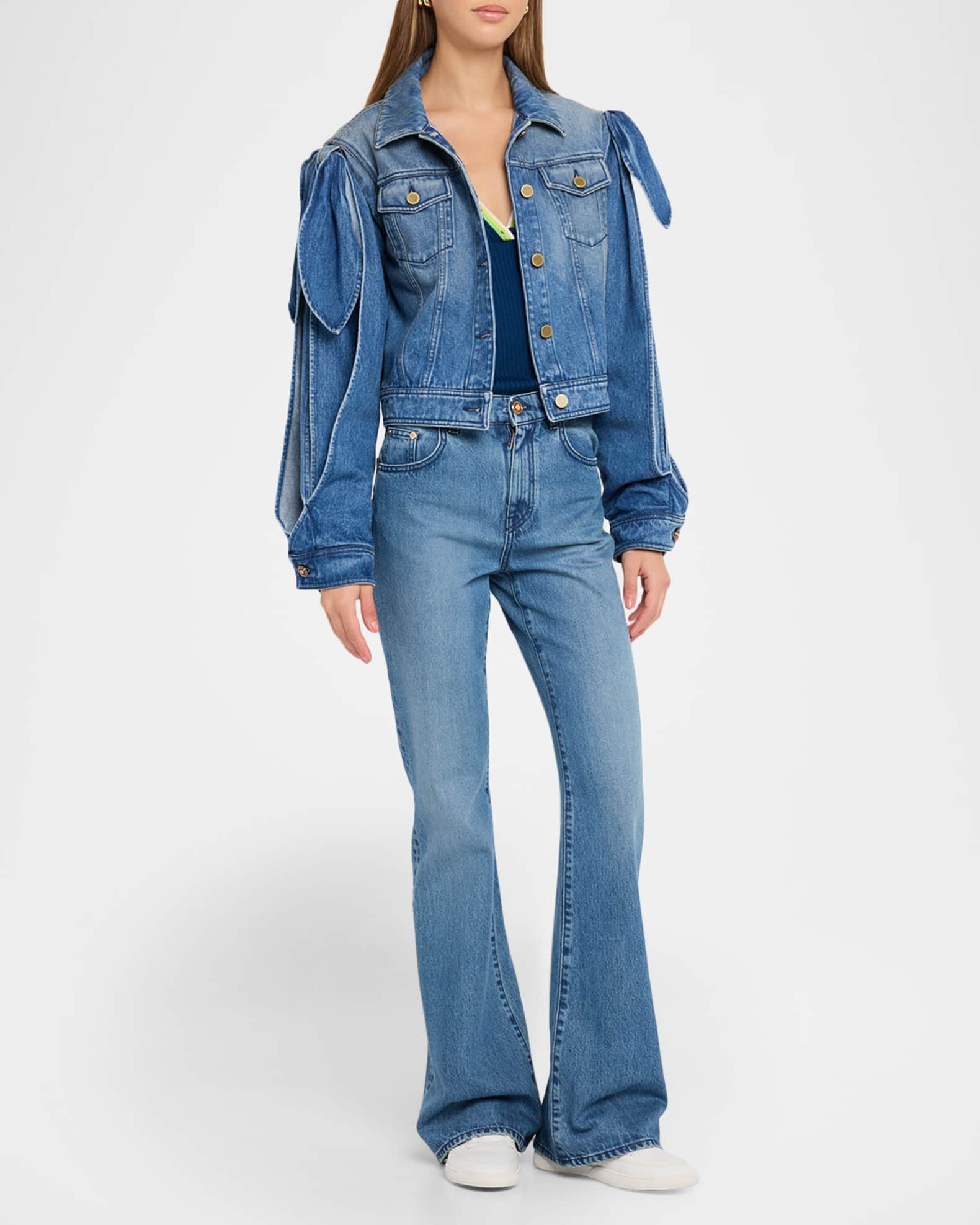 Briella Tie Slit-Sleeve Denim Jacket 1