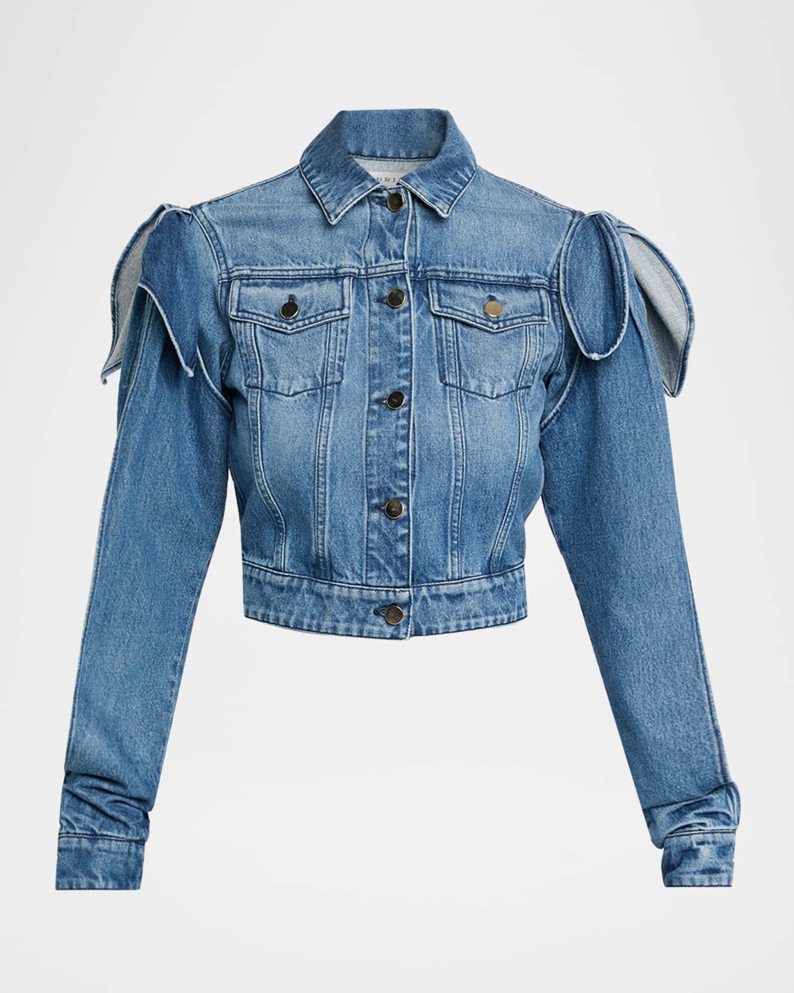 Briella Tie Slit-Sleeve Denim Jacket 0