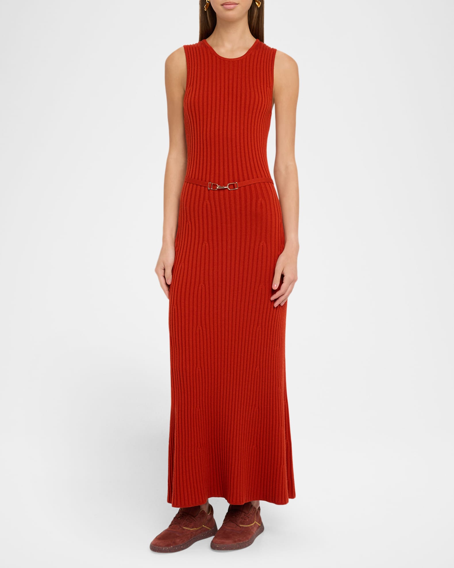 Meier Belted Cashmere Rib Midi Dress 1