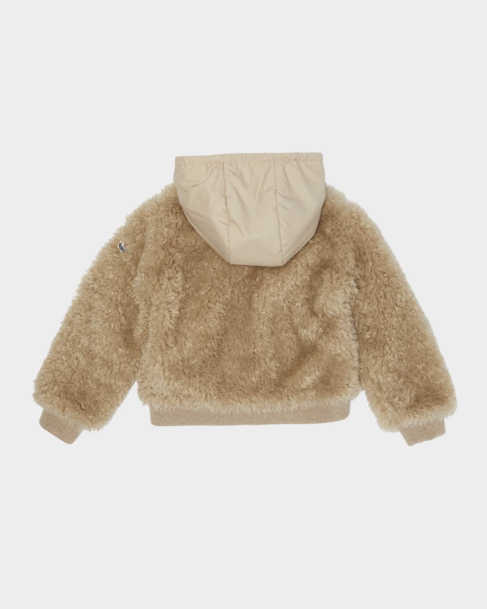Moncler Girl's Teddy Fleece Nylon Hood Zip-Front Cardigan, Size 4