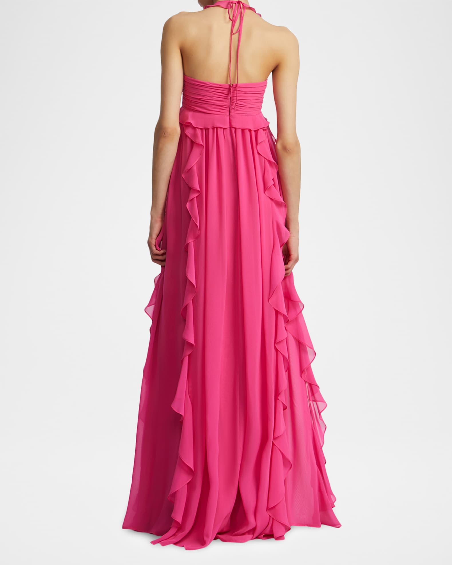 BCBGMAXAZRIA Ruffle Chiffon Halter Gown | Neiman Marcus