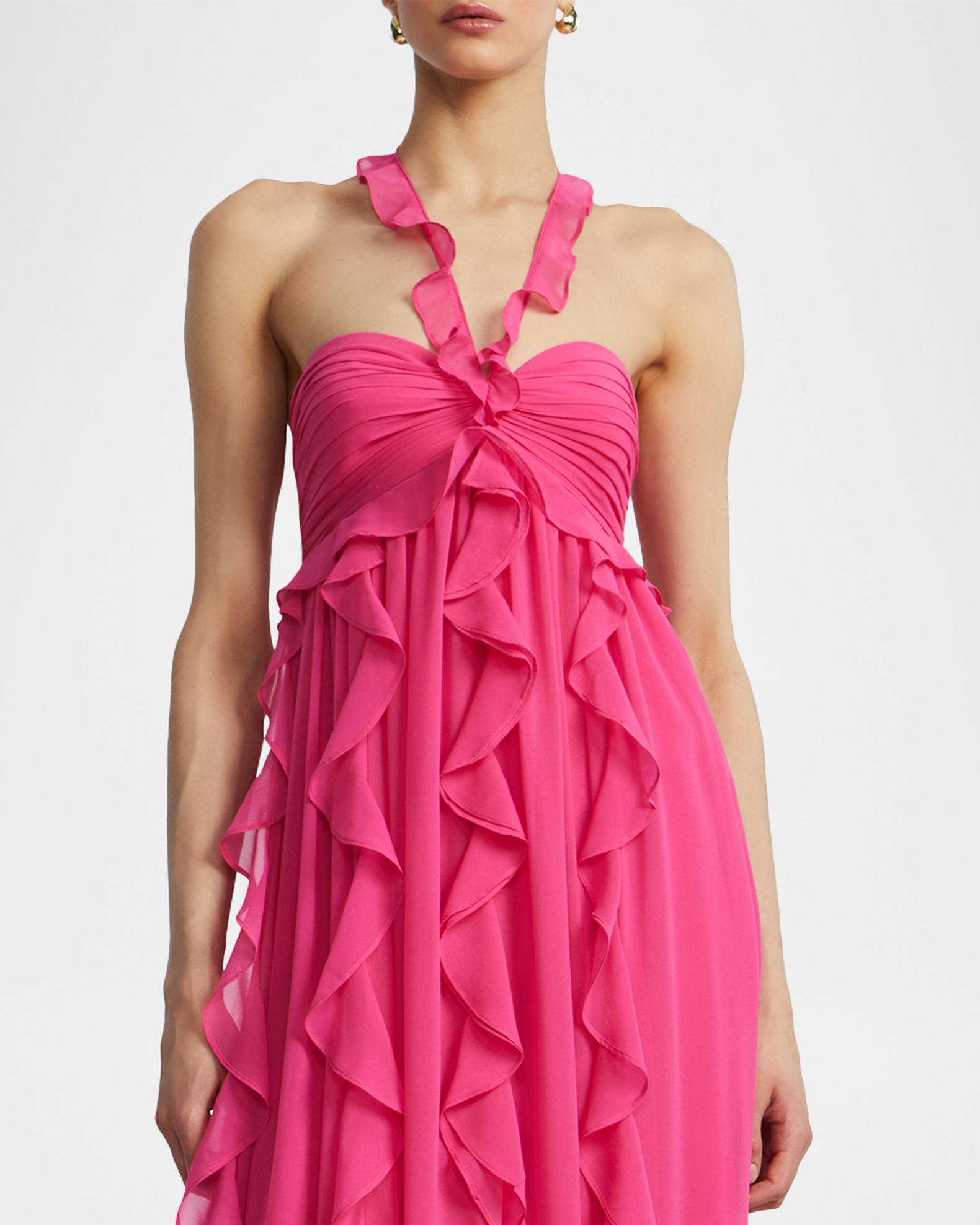 BCBGMAXAZRIA Ruffle Chiffon Halter Gown | Neiman Marcus