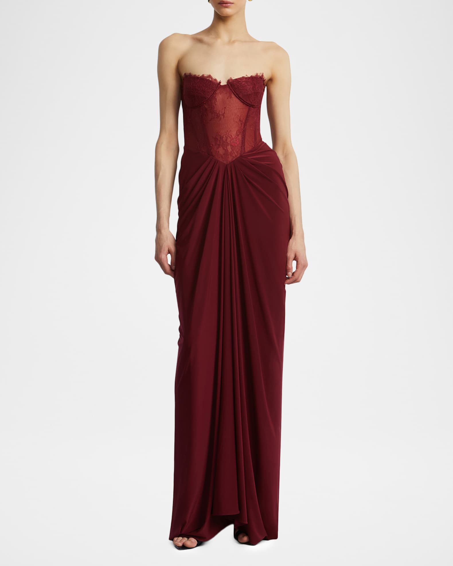 BCBGMAXAZRIA Strapless Lace & Jersey Gown | Neiman Marcus