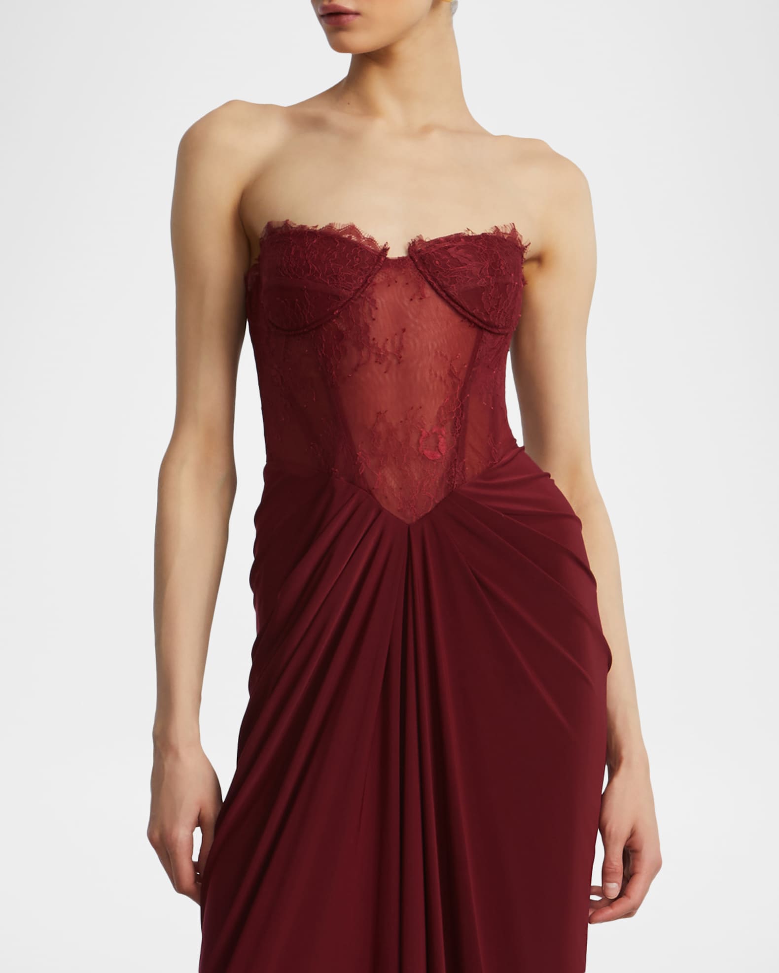 BCBGMAXAZRIA Strapless Lace & Jersey Gown | Neiman Marcus