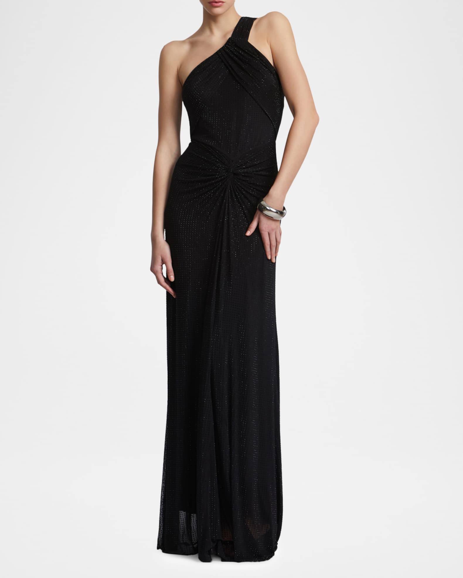 BCBGMAXAZRIA Twist Hot-Fix One-Shoulder Gown | Neiman Marcus