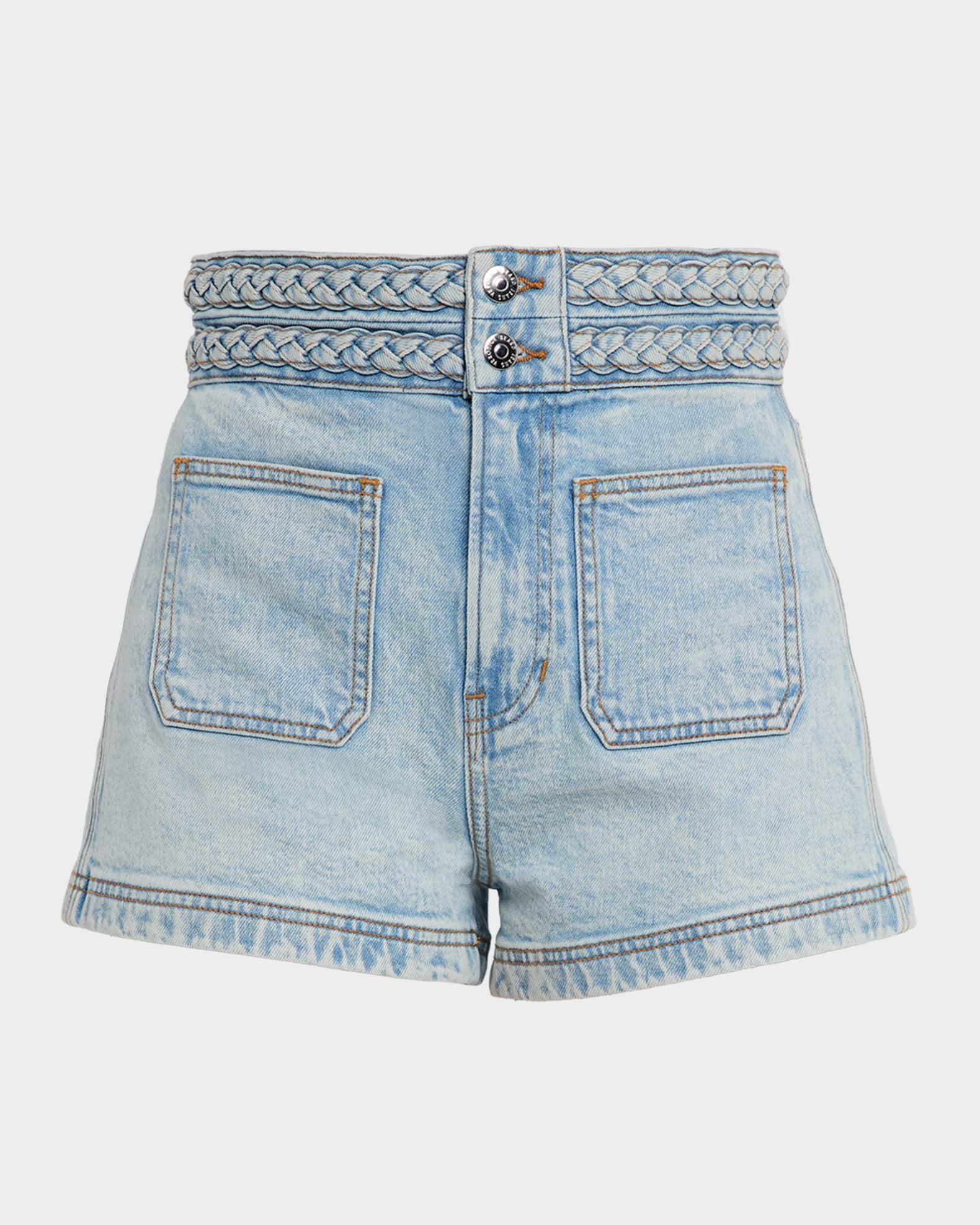 Elijah Braided Patch Pocket Denim Shorts  0