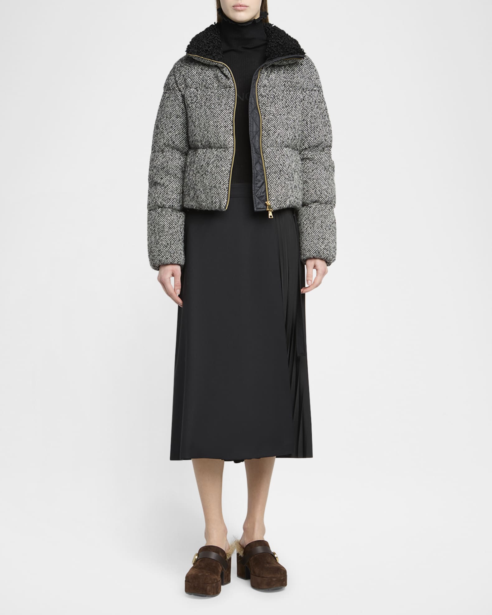 Moncler Brezesse Wool-Blend Short Down Jacket | Neiman Marcus