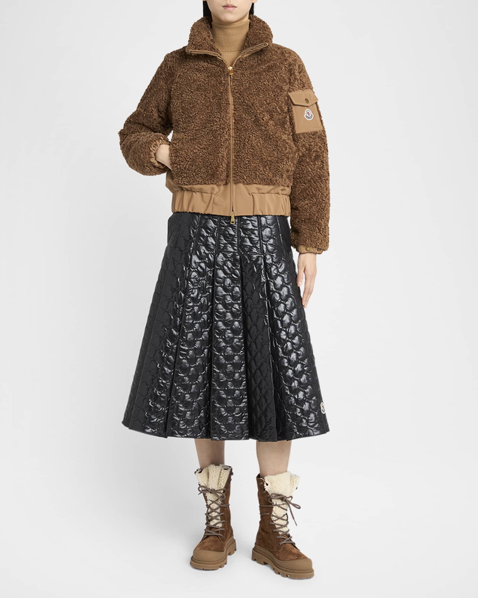 『MONCLER』Wool-blend midi skirt★High-Waisted★24FW★ Moncler - Wool Blend Pleated Midi Skirt in Navy – Stoy